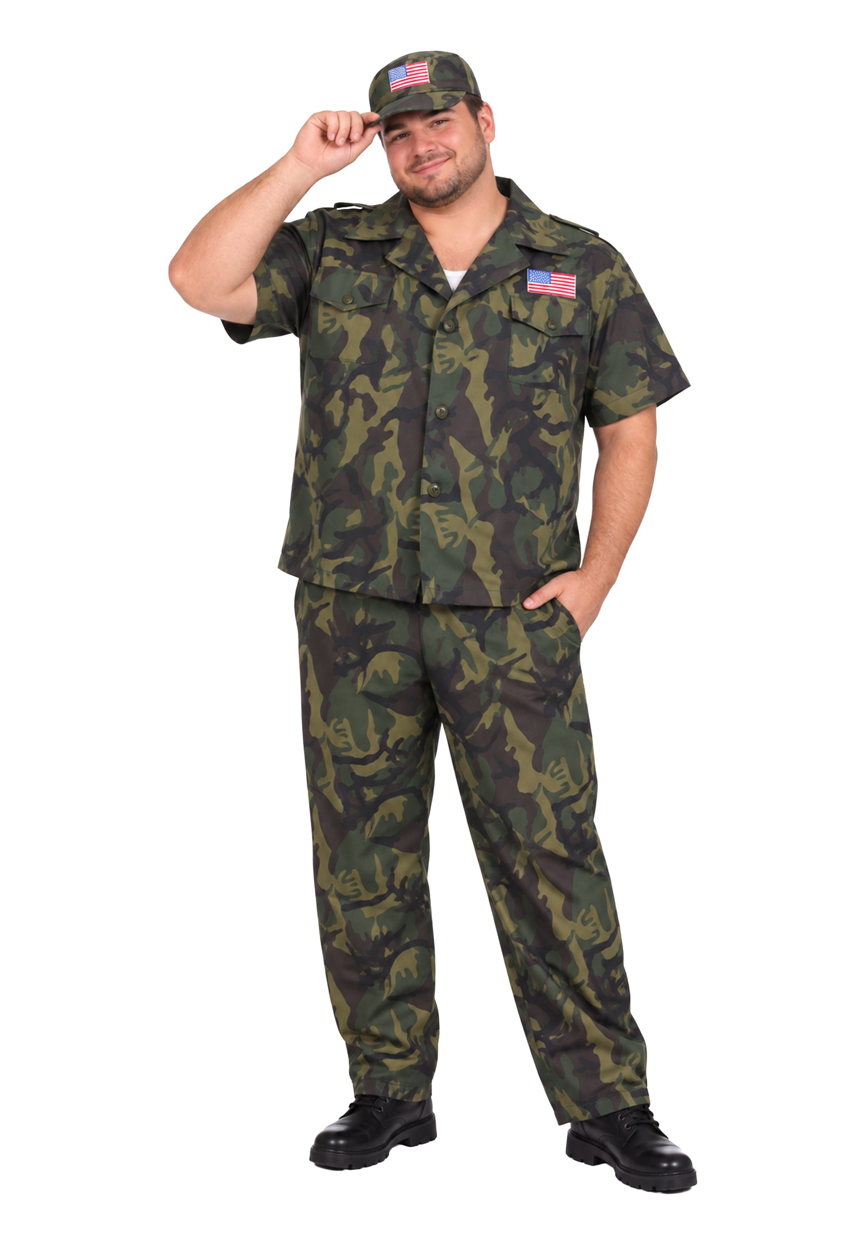 Plus Size Commando Camouflage Men's Costume | Army Costumes