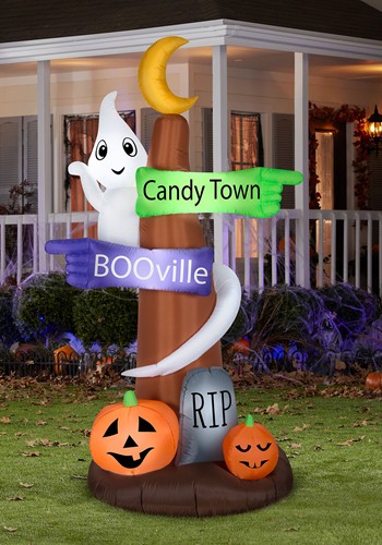 Ghost Wrapped Sign Post Inflatable Decoration
