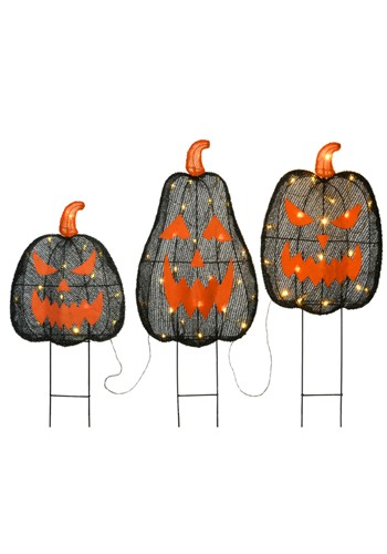 35-Inch 3 Piece Light Up Black Pumpkin Decoration Set | Pumpkin Decorations