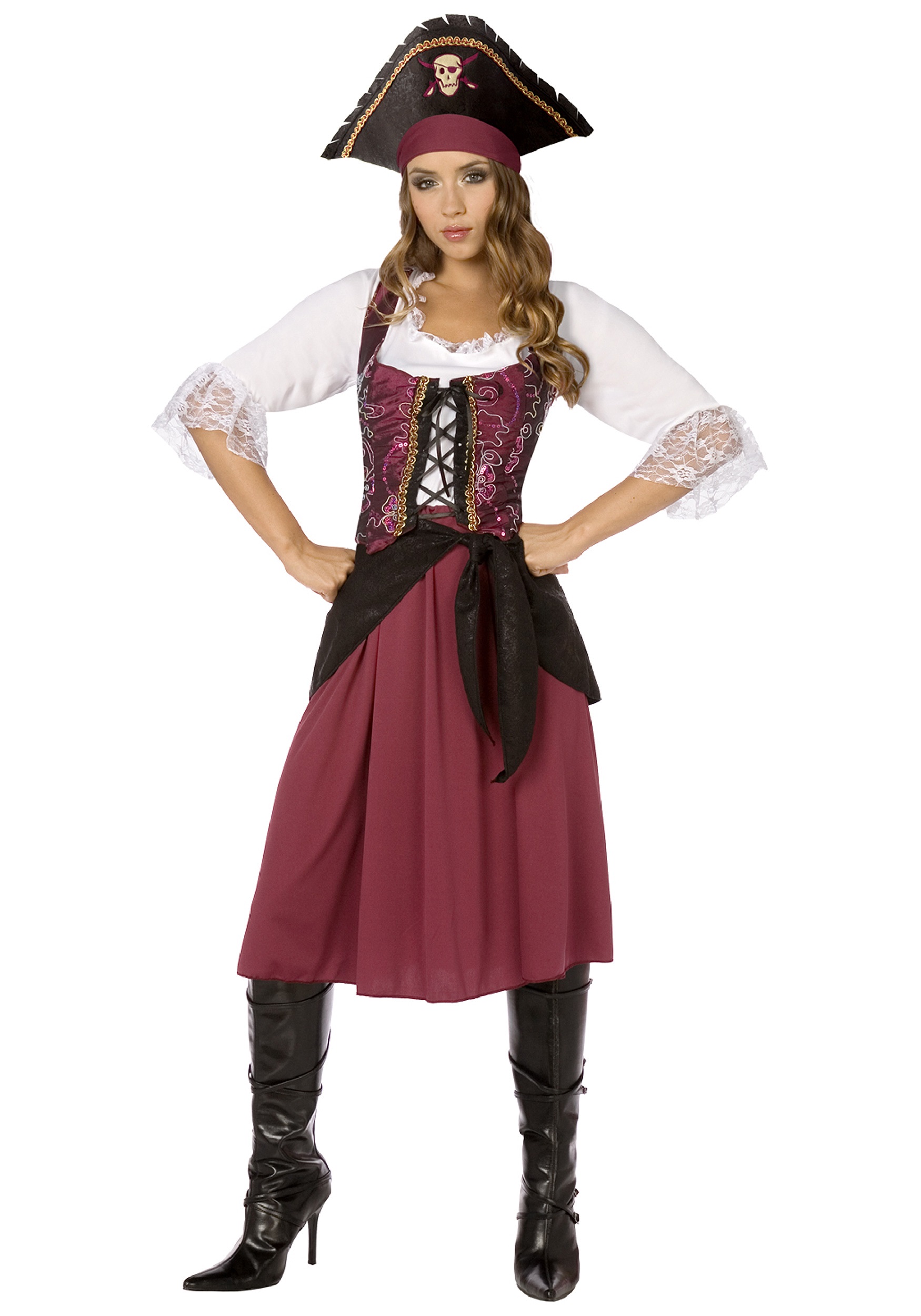 FANCY DRESS COSTUME # ADULT PIRATE WOMAN BUCCANEER WENCH SIZE 8-26