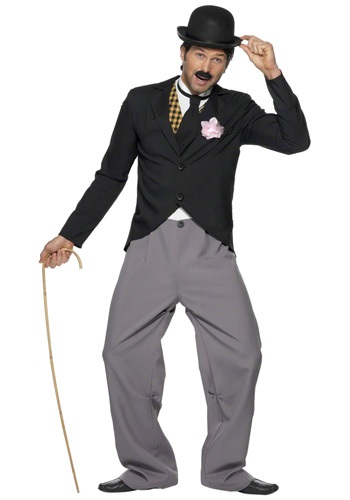 Adult Vintage 1920s Movie Star Costume, Charlie Chaplin comedian costume complete with a cane