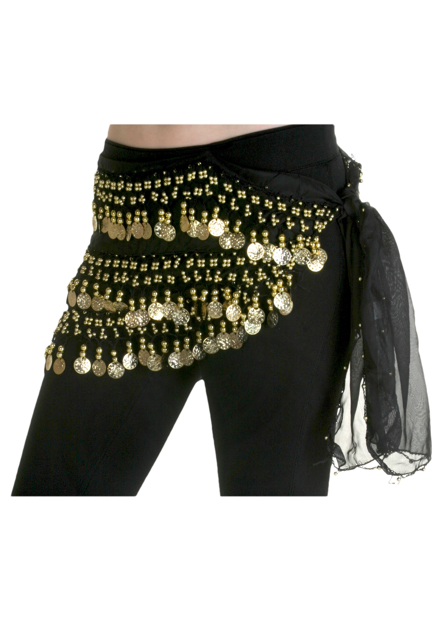 Black Chiffon Belly Dancing Hip Scarf , Costume Accessories