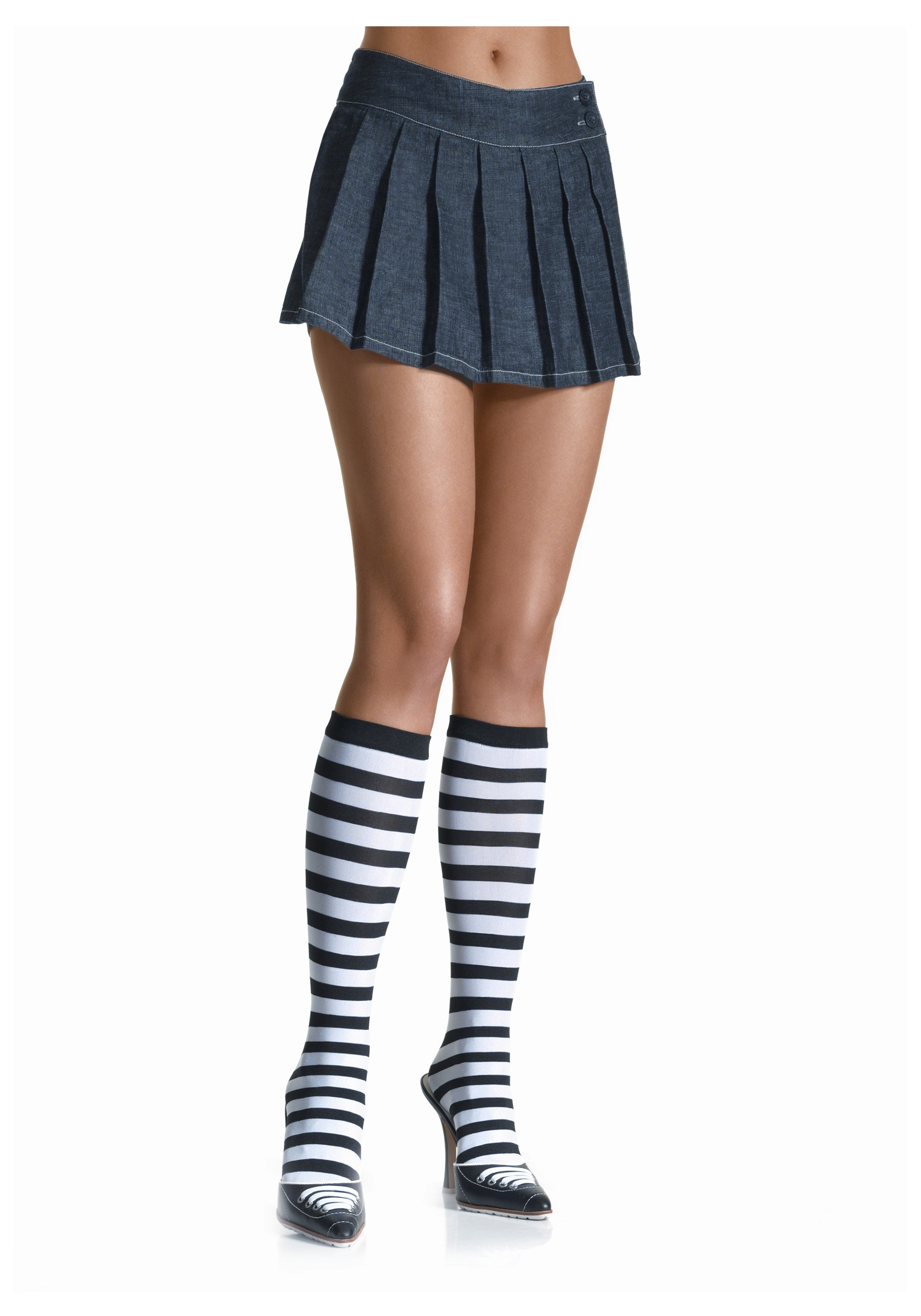 Women's Black / White Striped Knee High Stockings