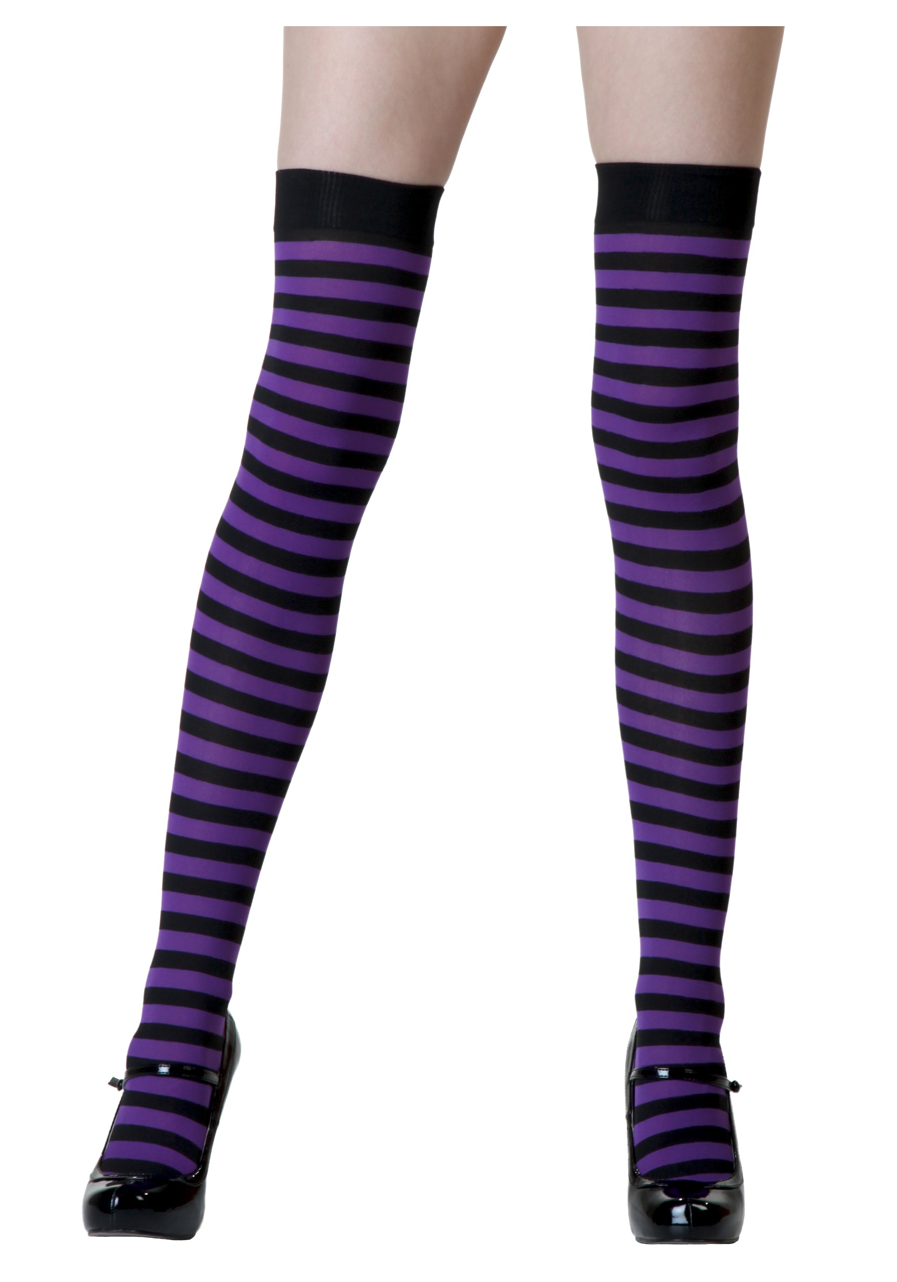 Ladies Purple & Black Stripe TIGHTS Stripe Halloween Witch Ladies Fancy Dress 