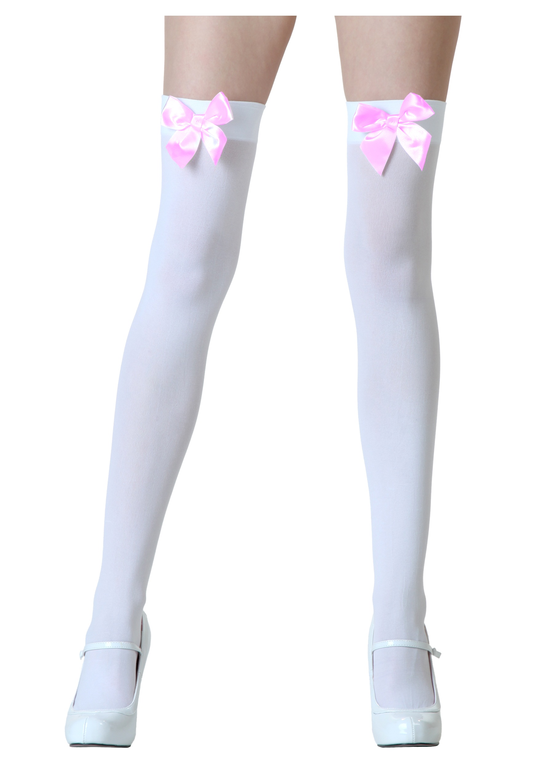 White Stockings with Pink Bows for Women