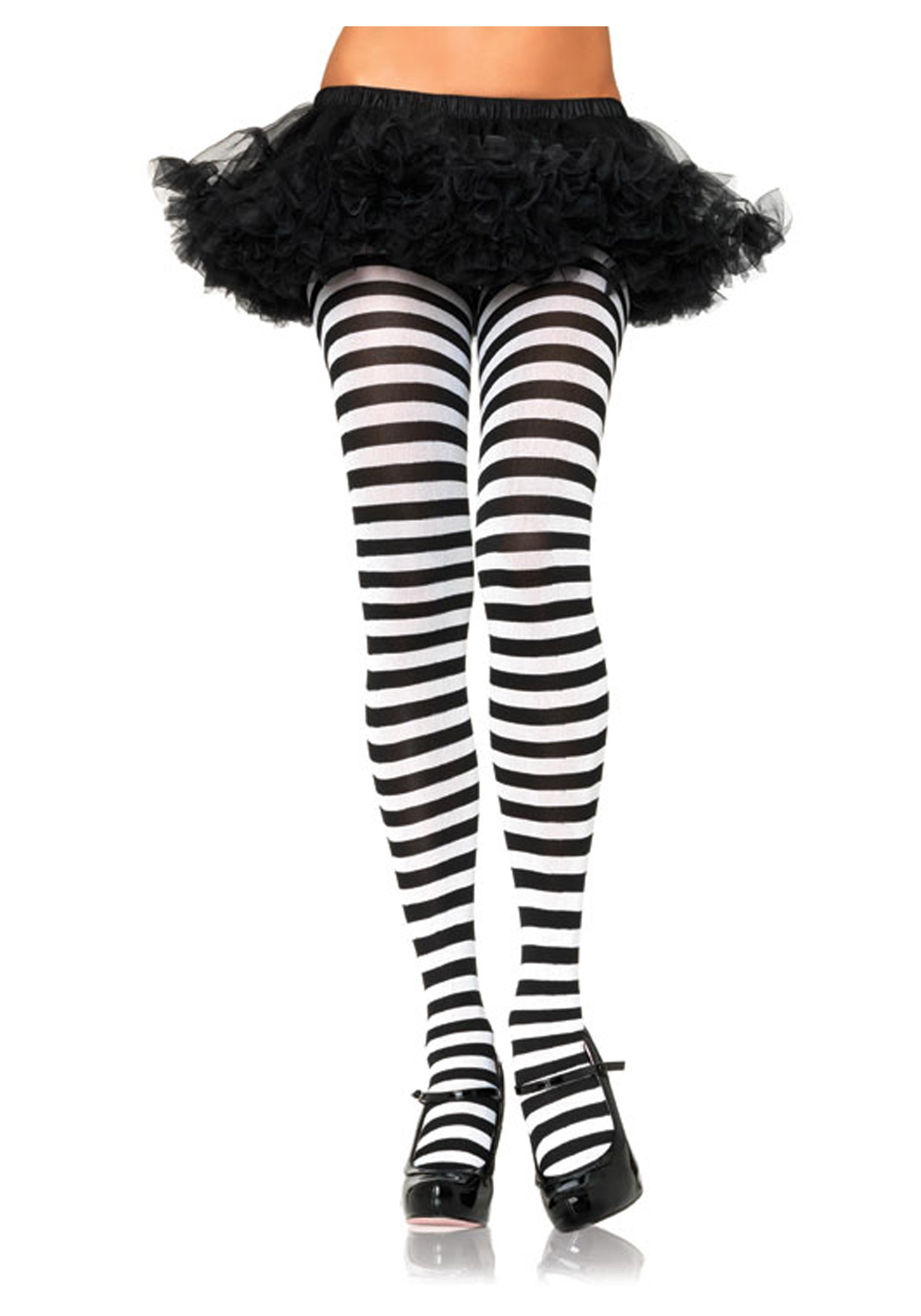 Women's Plus Size Black/White Striped Tights