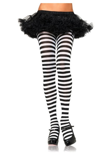 Plus Size Black / White Striped Tights