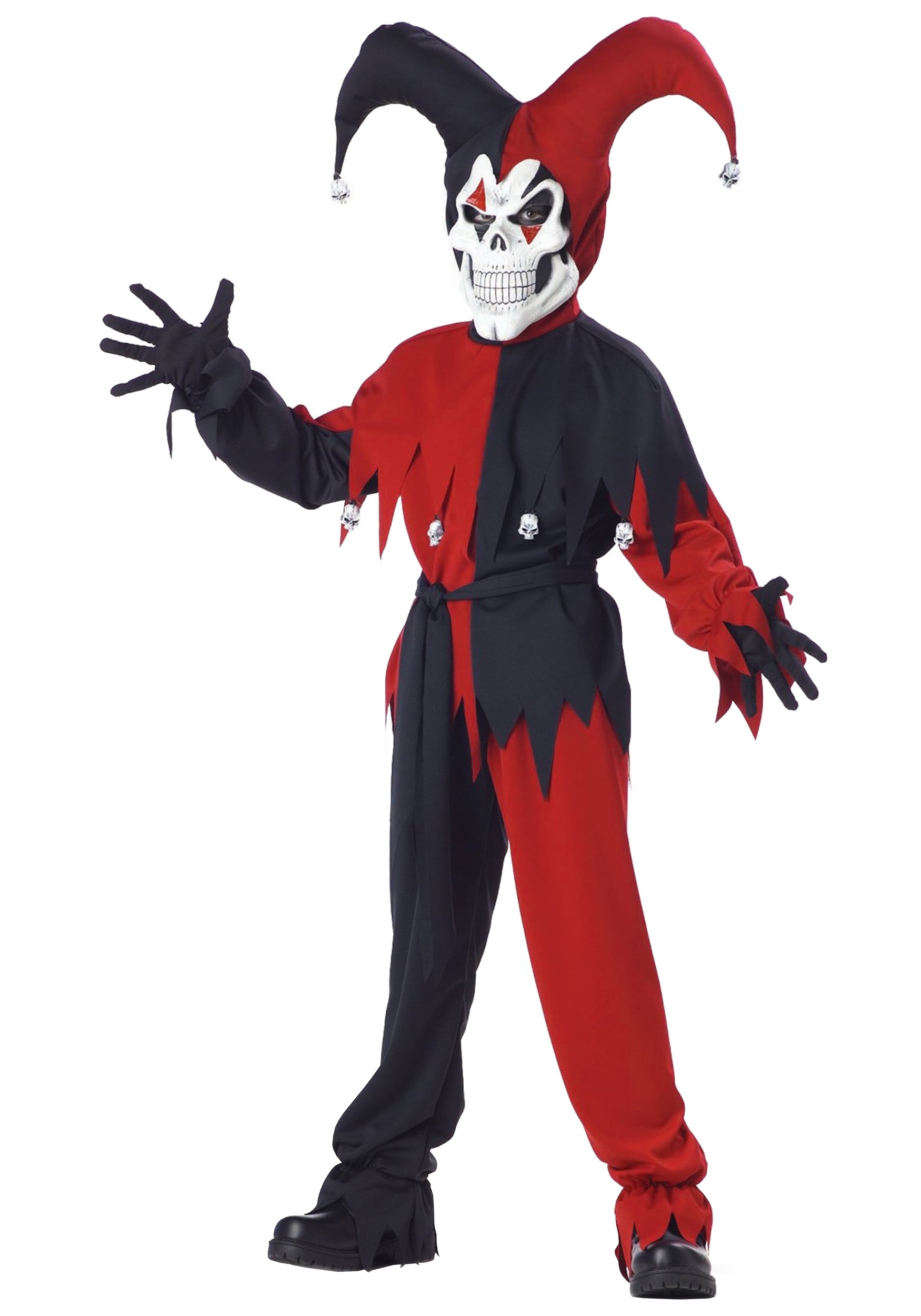 red and black jester costume