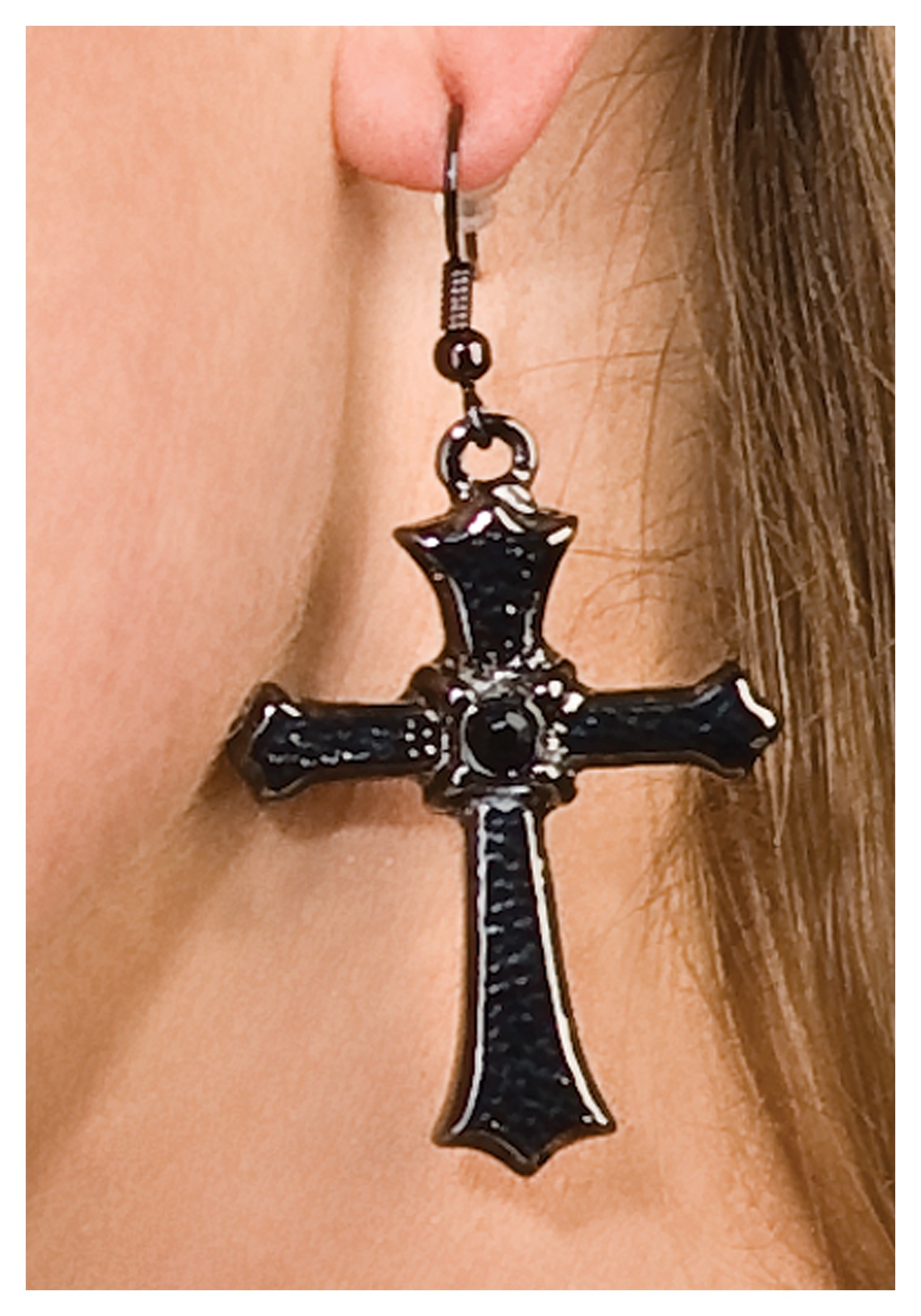 Black Diamanté Gothic Cross Earrings  New Look