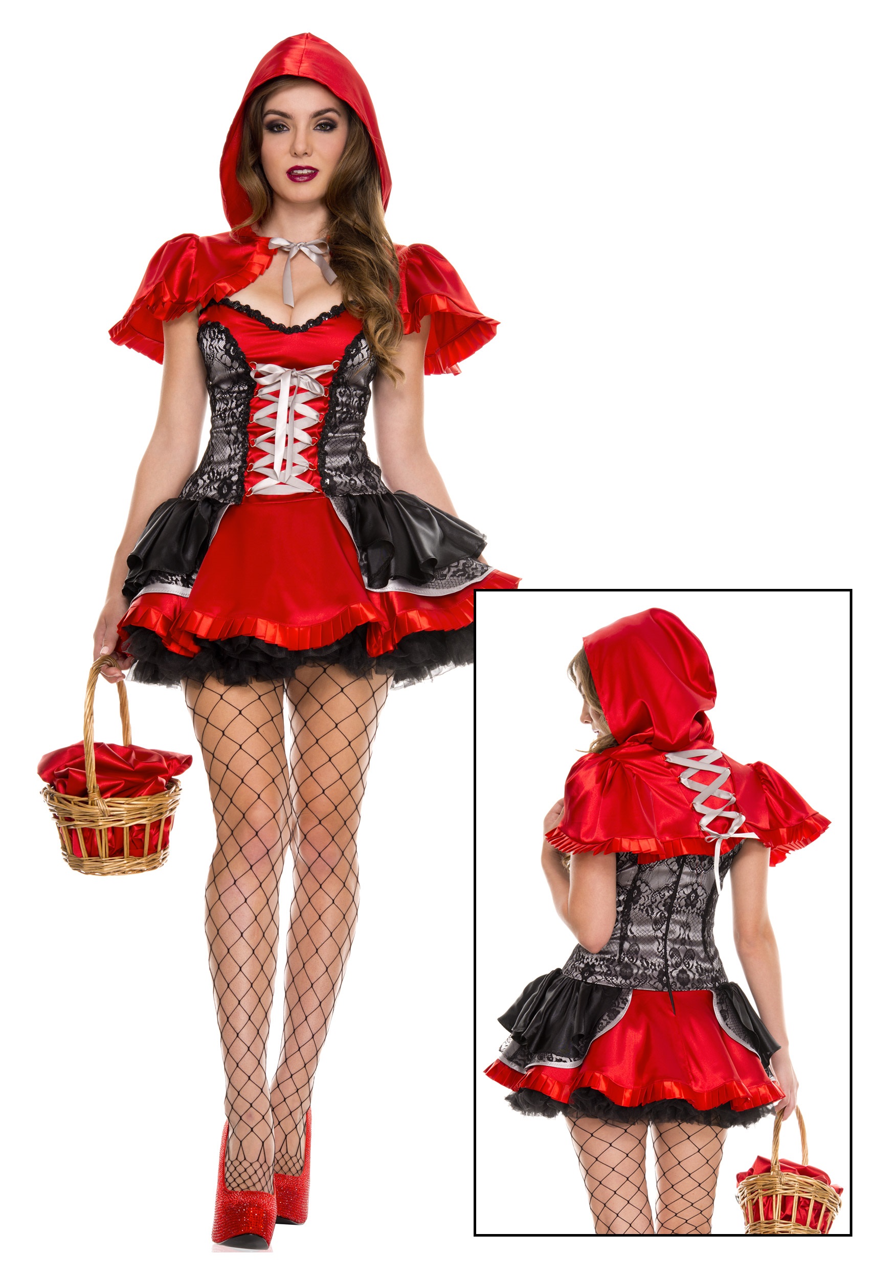 Women's Fiery Lil' Red Costume W/ Red Dress and Cape