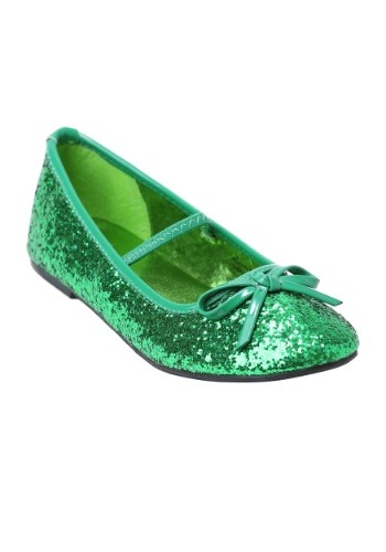 Green Glitter Ballet Flats for Girls 