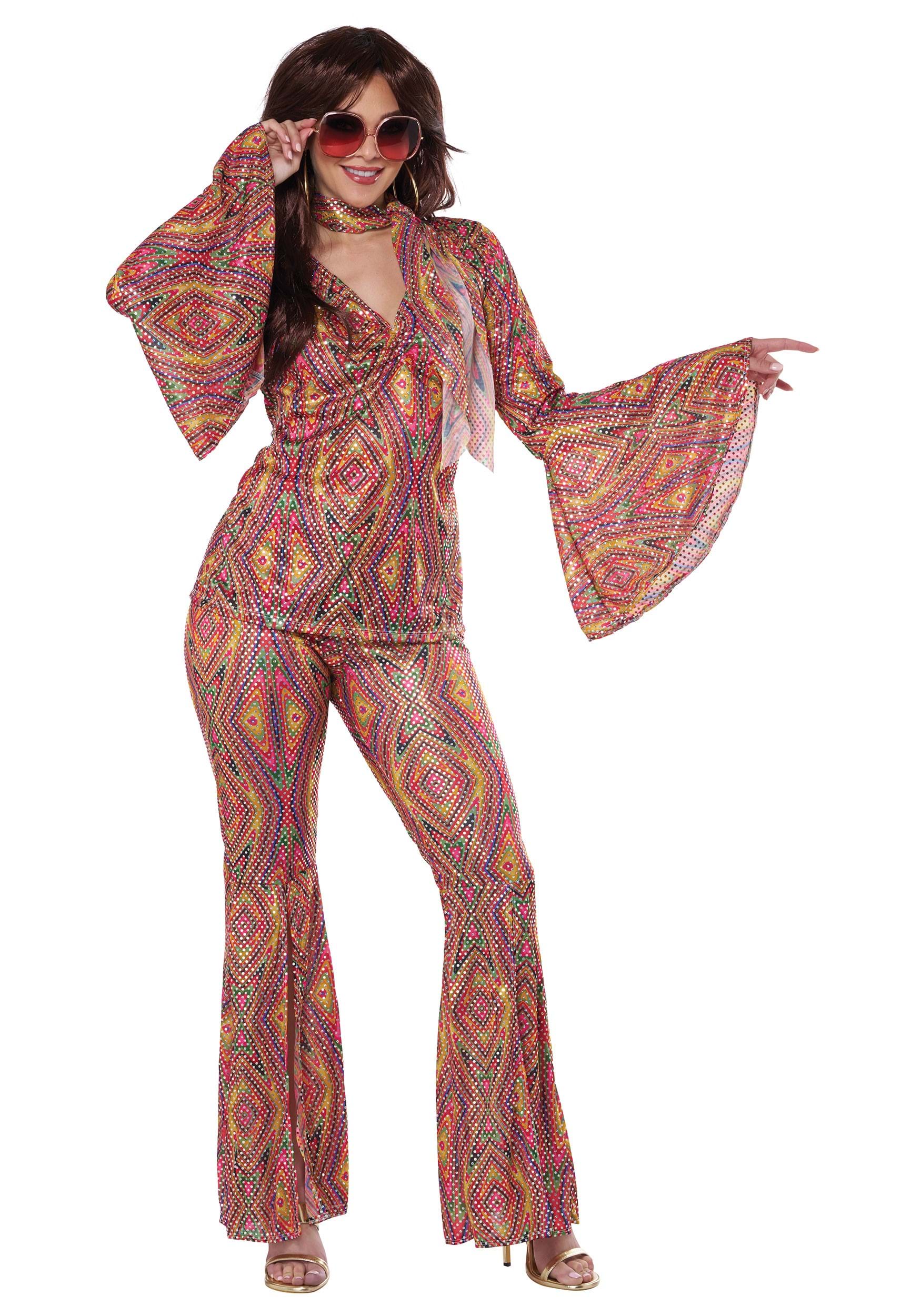 Retro 70s Costume Disco Dress Women Hippie Party Clothing High