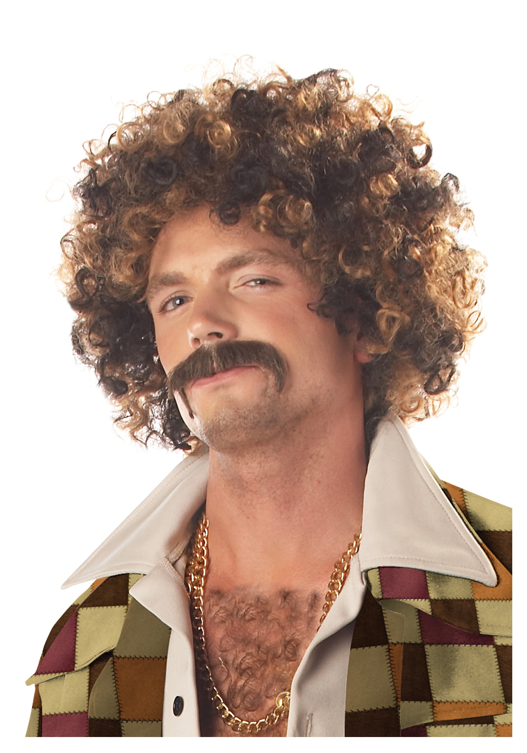 Adult Disco Dirt Bag Wig And Mustache