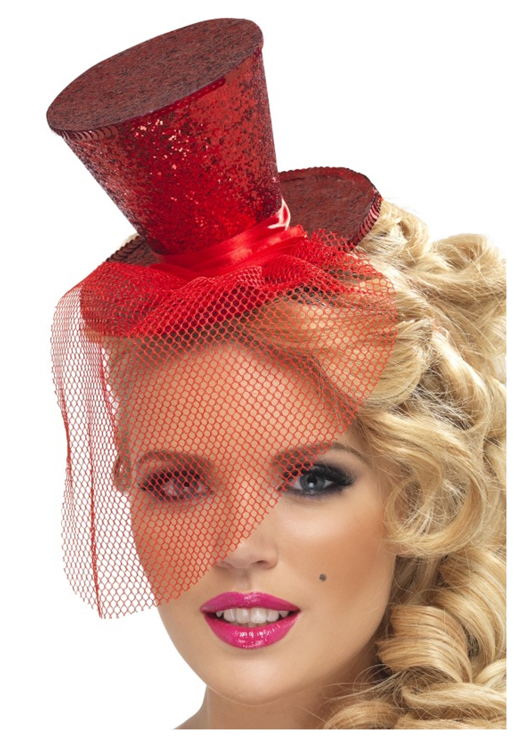 Mening cache lytter Women's Red Glitter Mini Top Hat