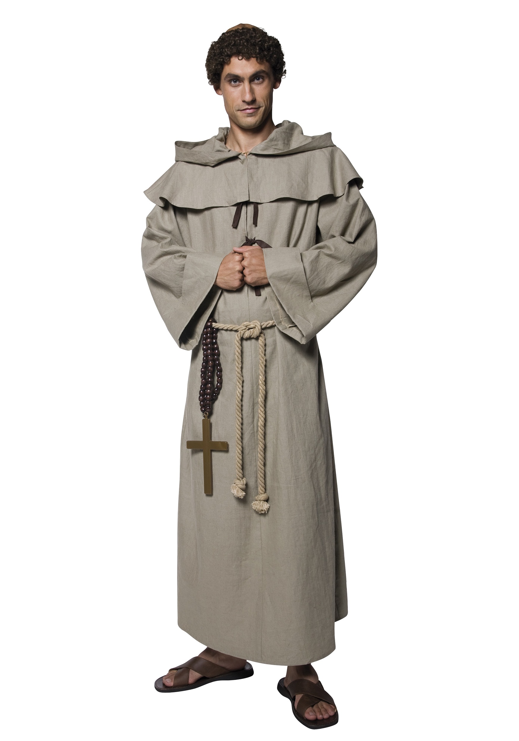 Friar Tuck Costume Mens Monk Fancy Dress Outfit & Wig Religious Halloween Outfit 