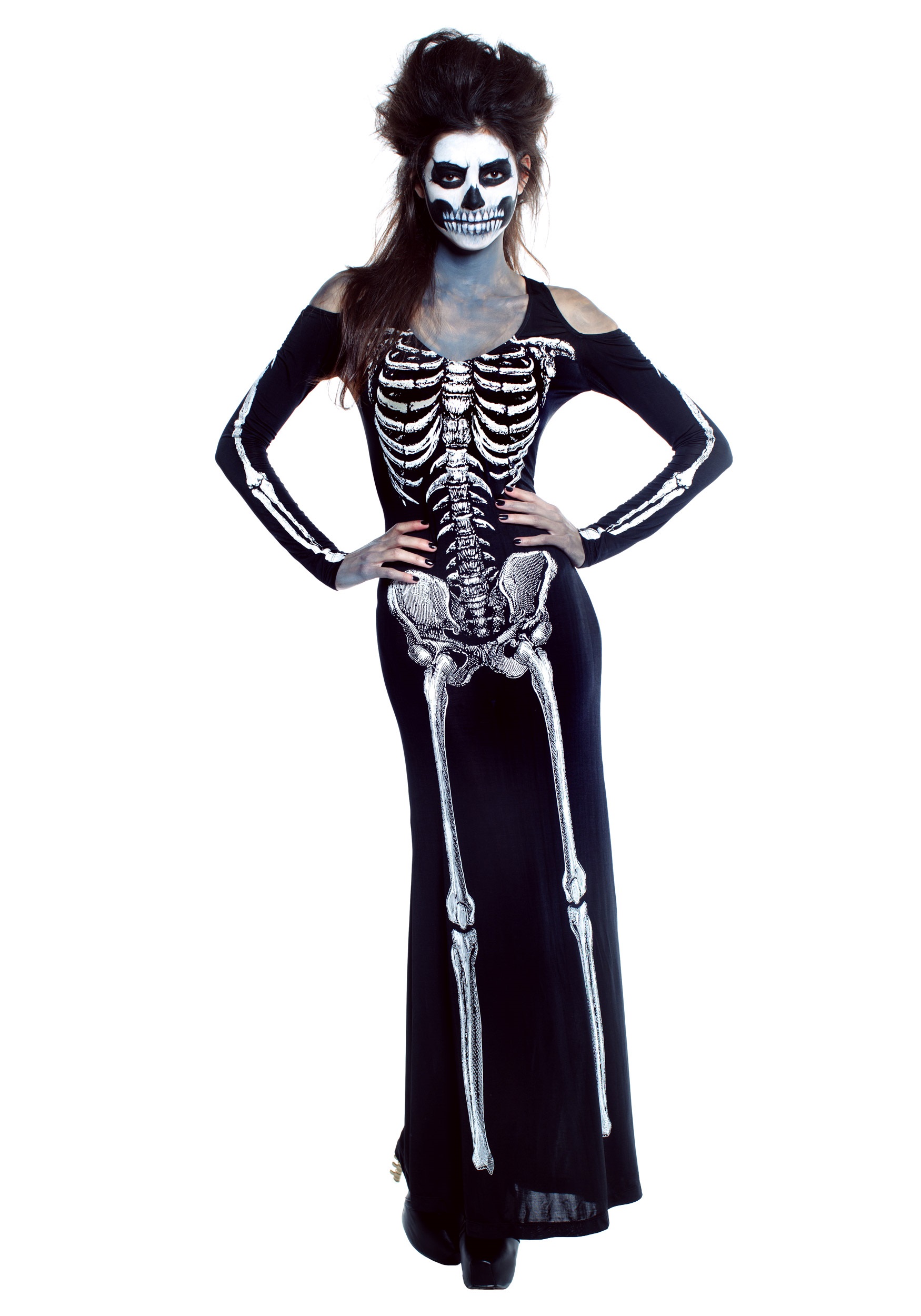 Adult Skeleton Womens Costume Halloween Bones Ladies Fancy Dress Outfit New 