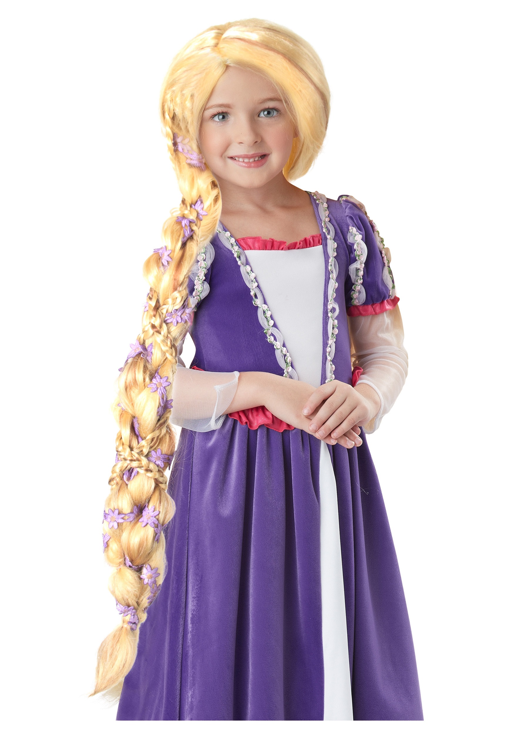 frío formato otoño Children's Rapunzel Costume Wig with Flowers
