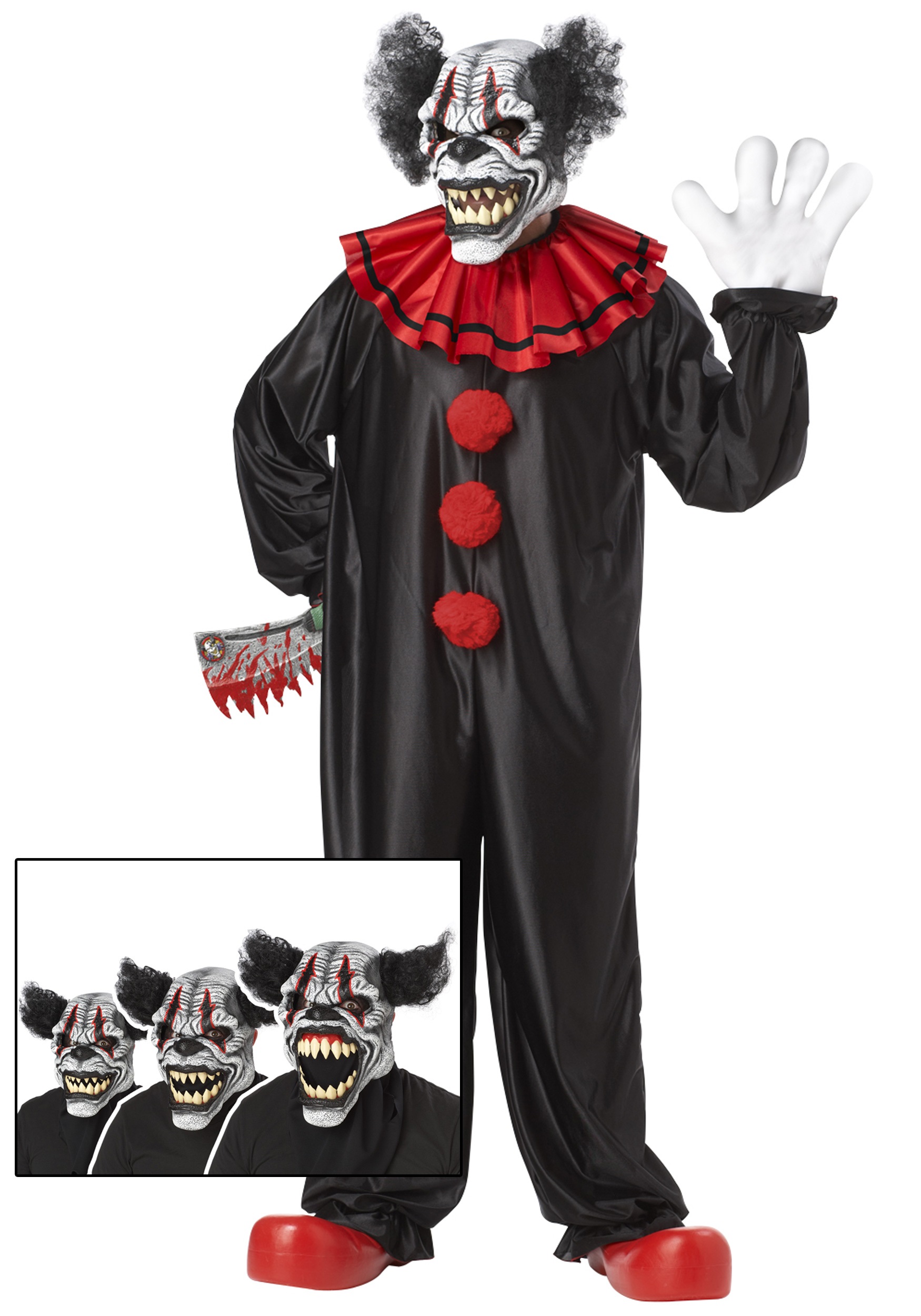 Evil Killer Clown Costume B/W Men's Adult PLUS Size Jumpsuit 