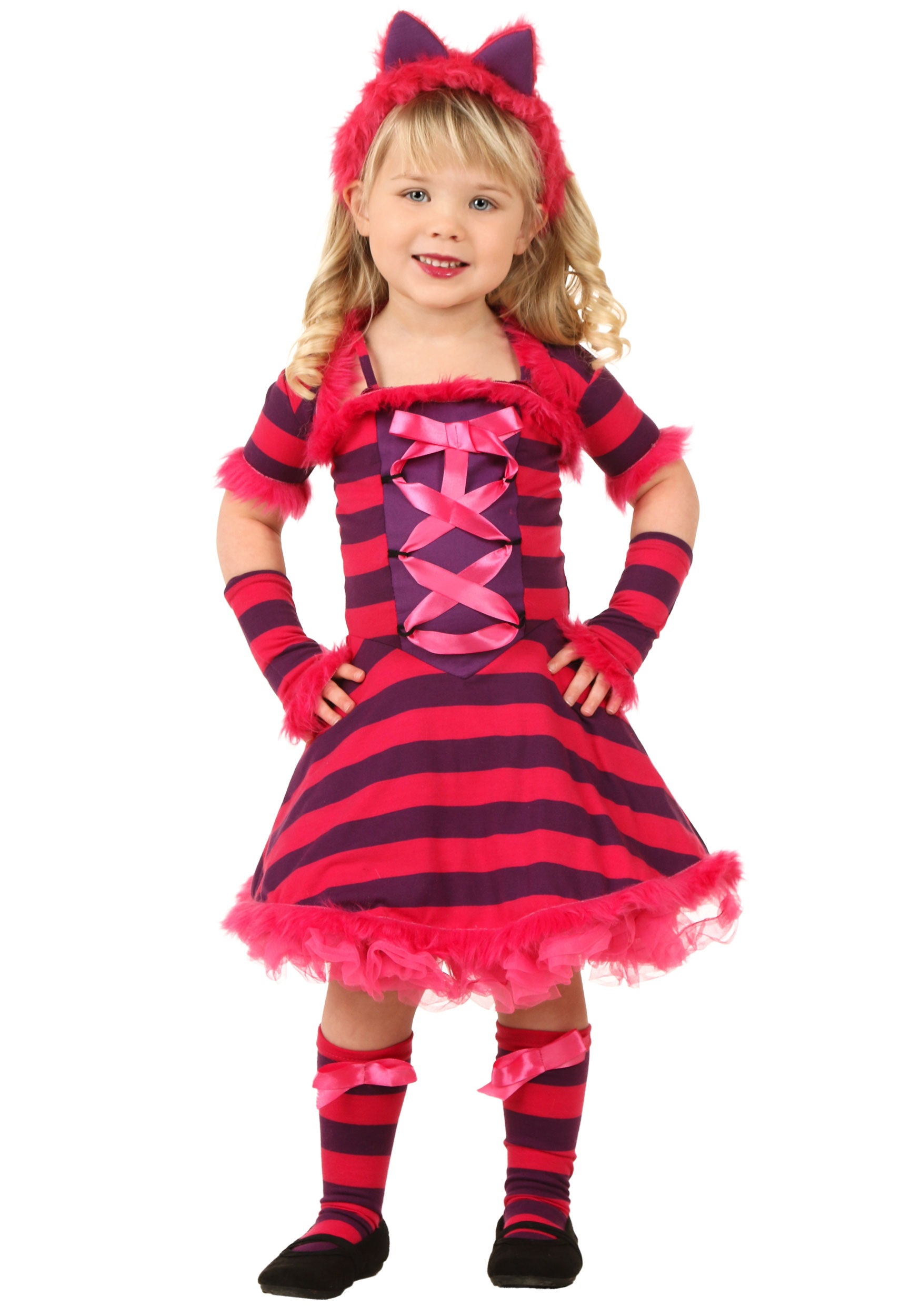 Youth Pink Purple Striped Leggings Cheshire Cat Dress up Costume