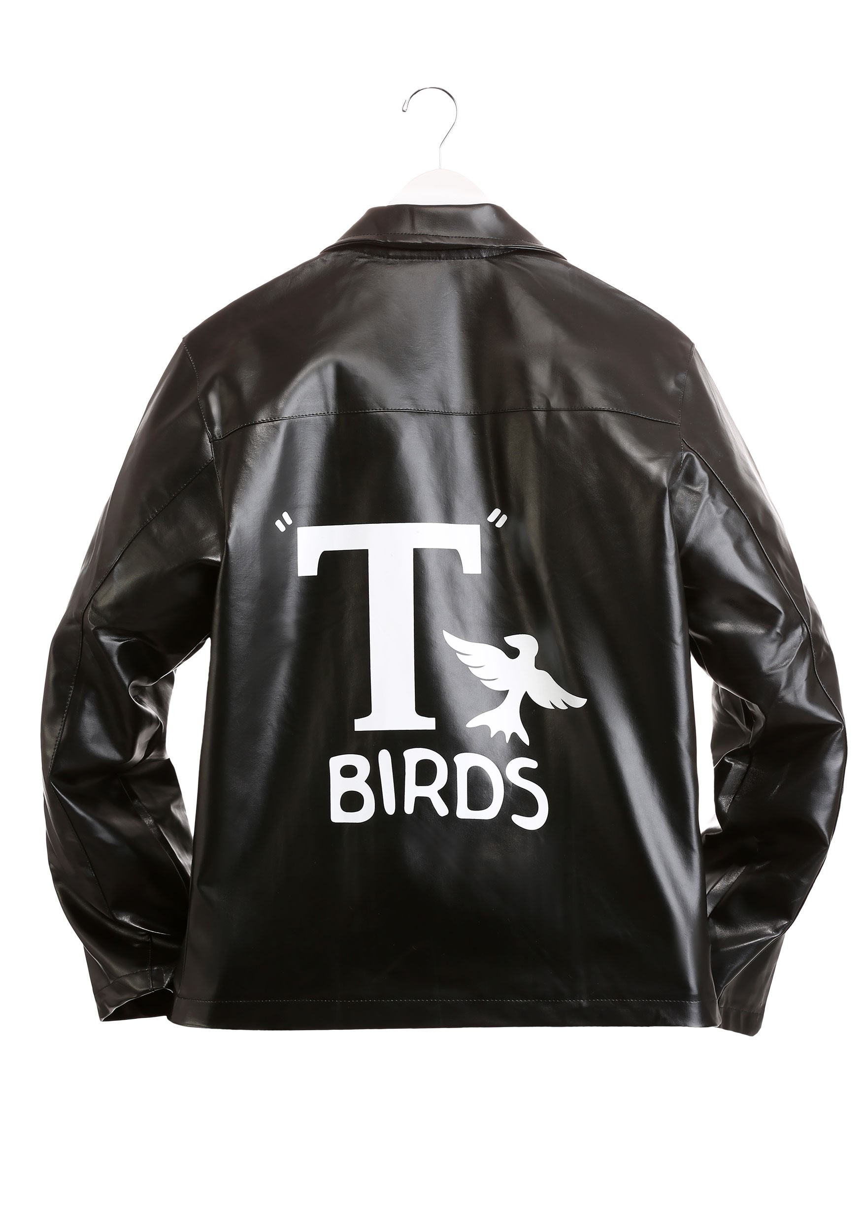 MENS T-BIRD JACKET OFFICIAL GREASE FANCY DRESS COSTUME 1950s BLACK T BIRD LOGO 