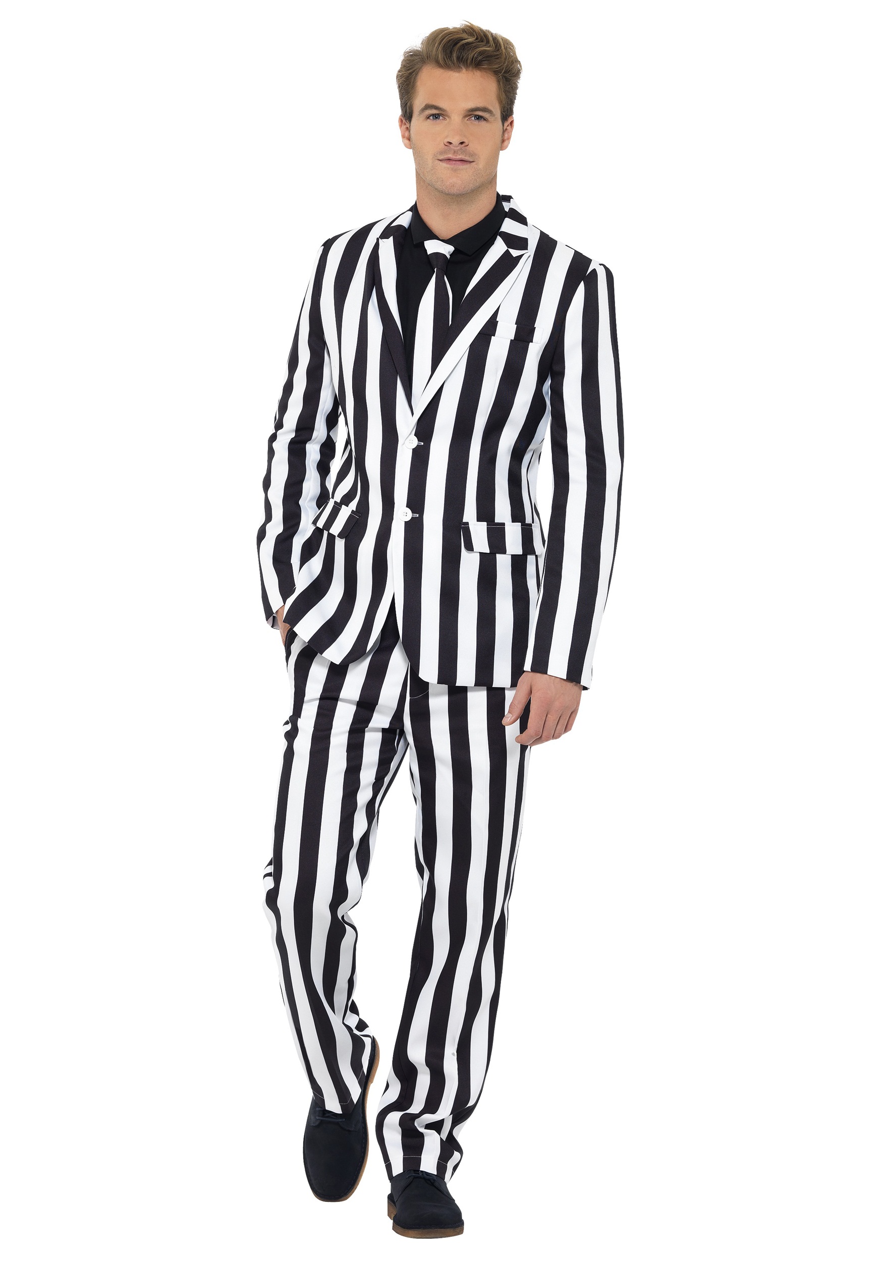 Photos - Fancy Dress Smiffys Men's Humbug Striped Suit Black/White