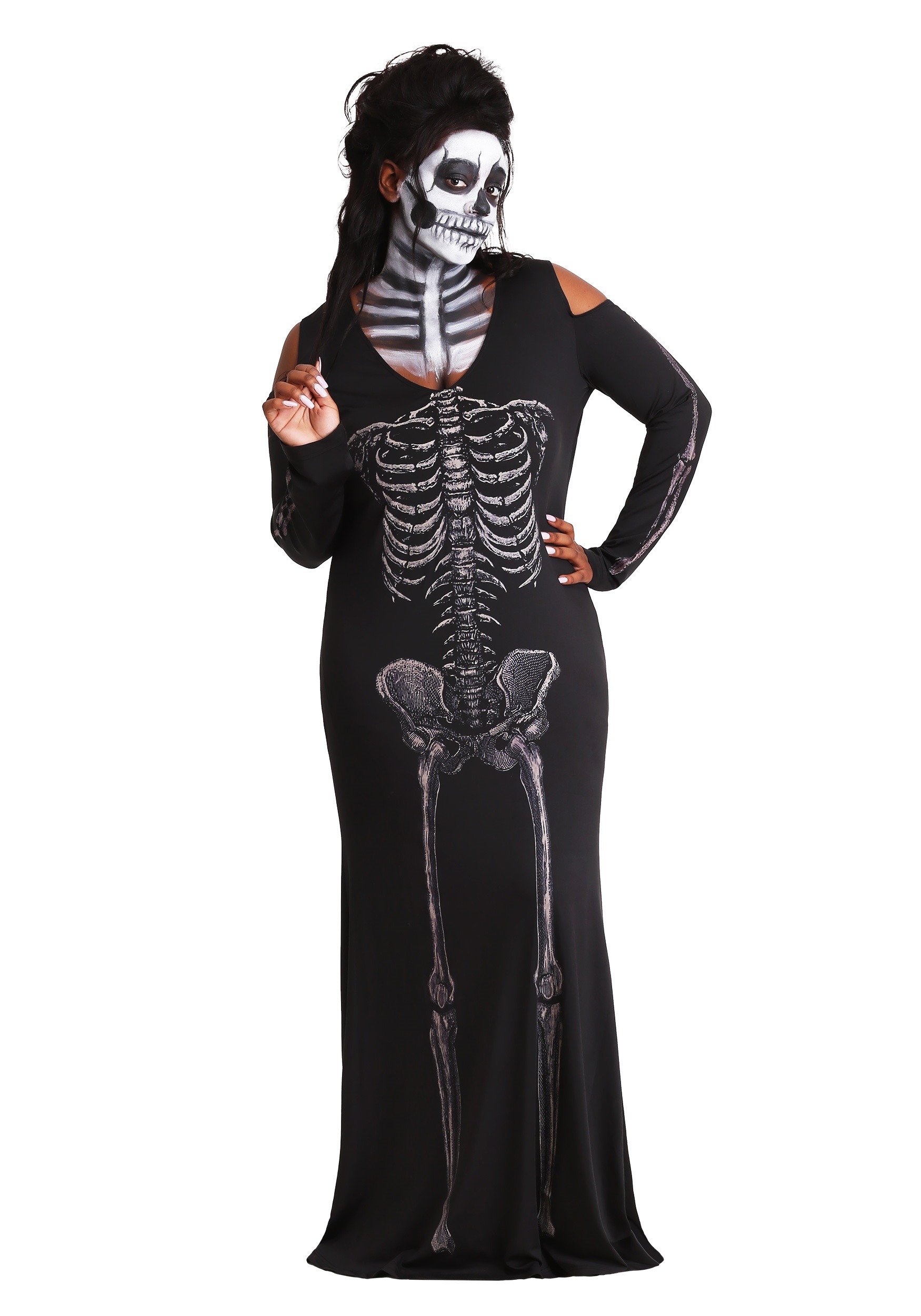 ligevægt Demokratisk parti stereoanlæg Plus Size Bone Appetit Skeleton Long Dress Costume for Women