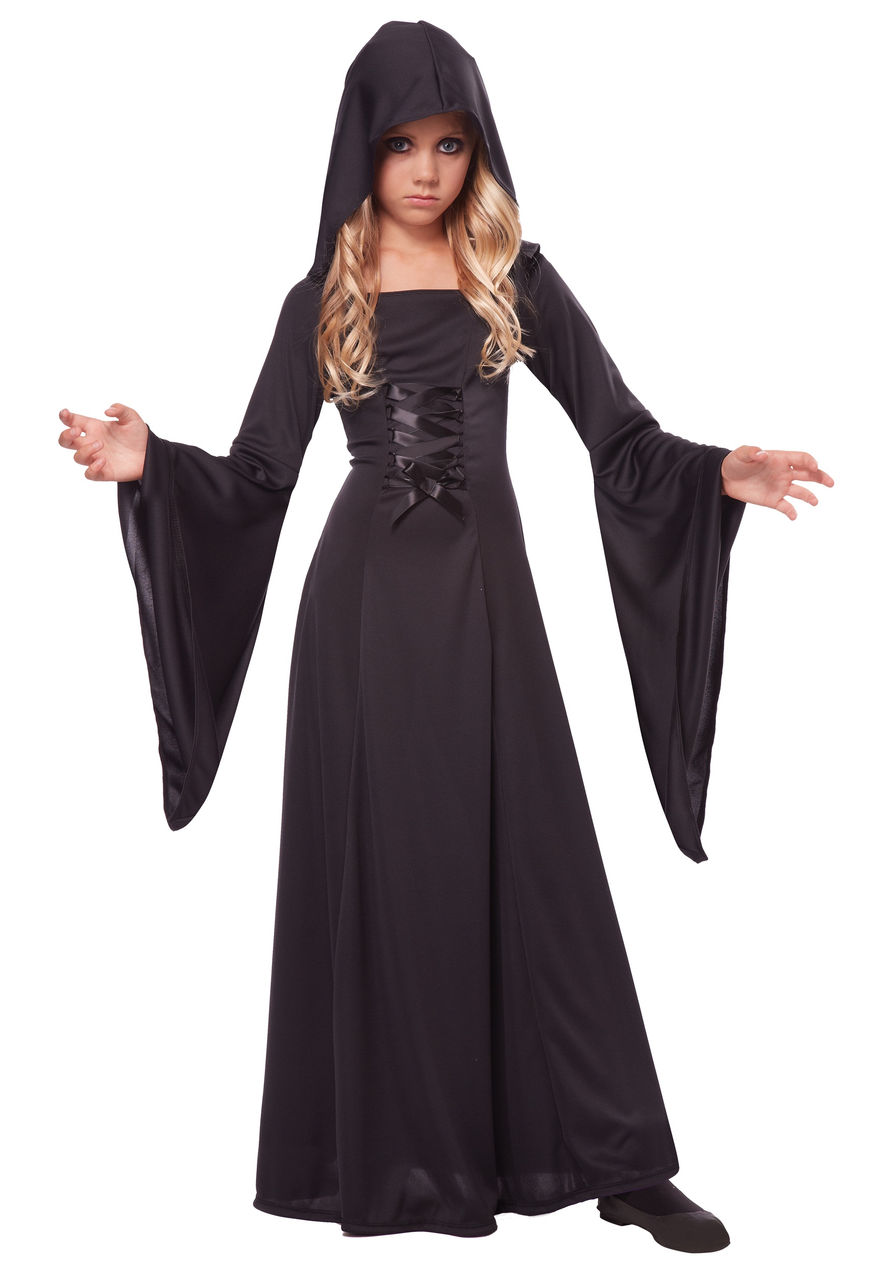 Girl's Deluxe Black Hooded Robe Costume