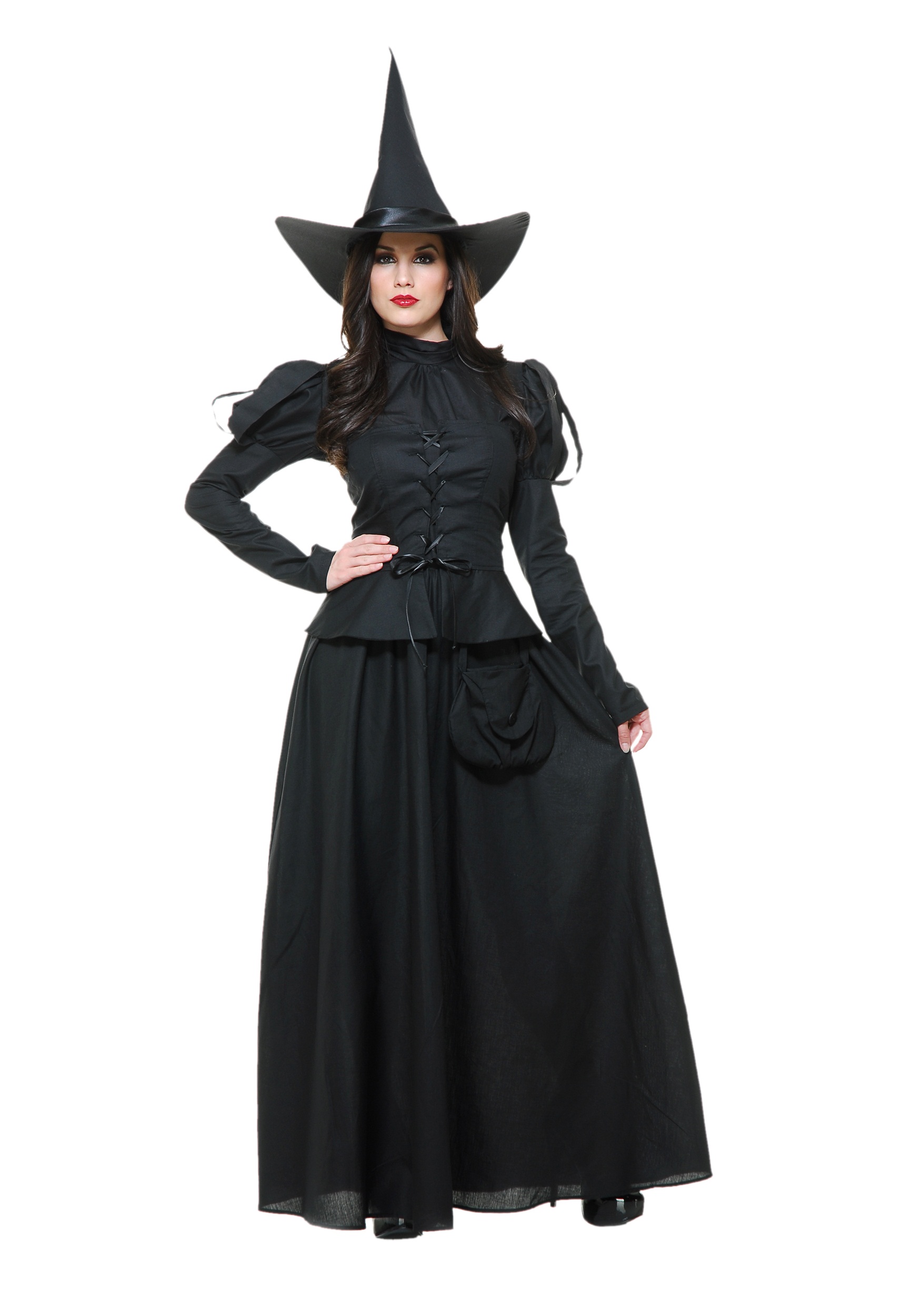 Dare Fashion Adult Gothic Witch Costume Black Corset Dress Red Hat Tights