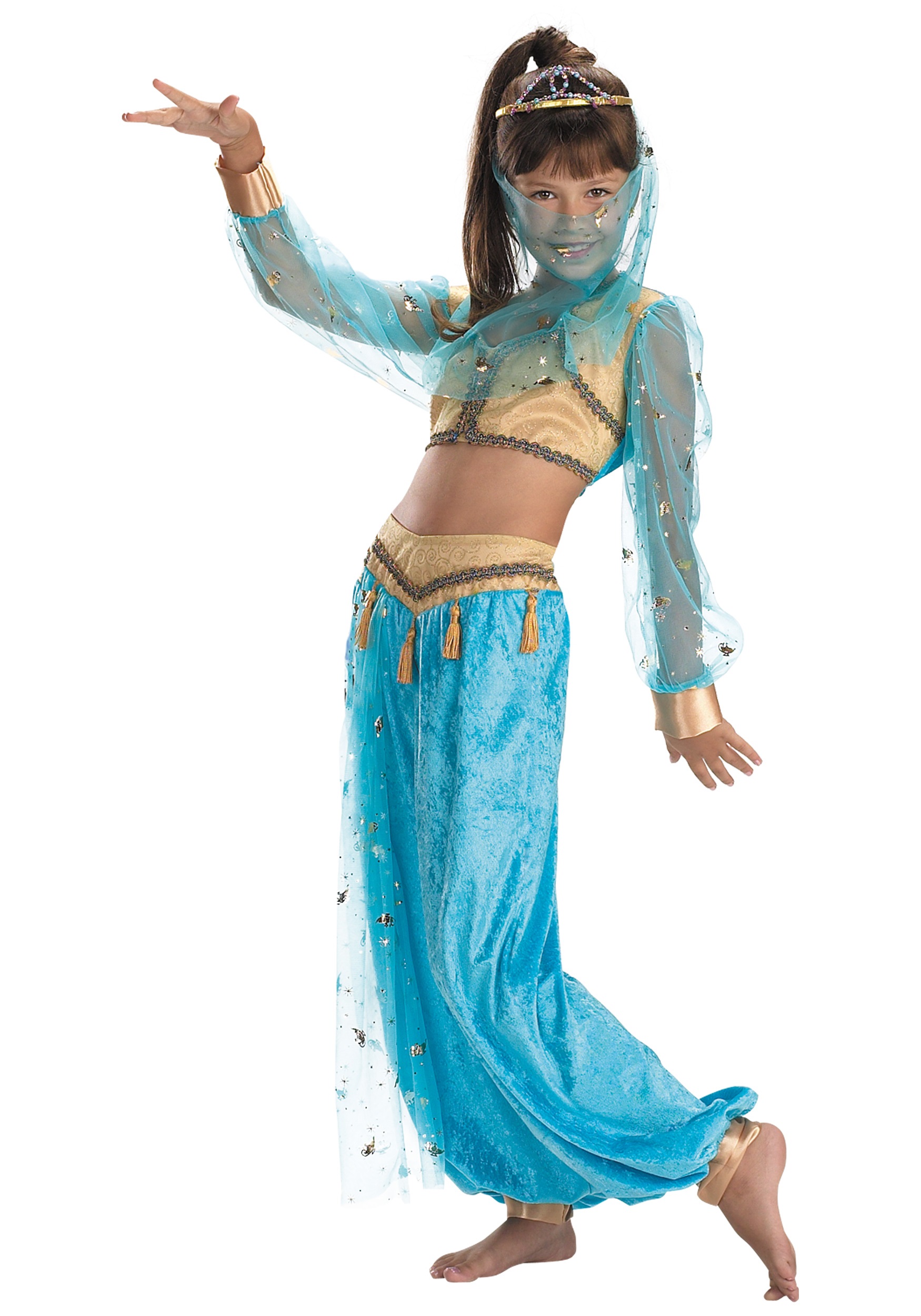 Turquoise Belly Dancer Genie Costume with Top and Harem Pants