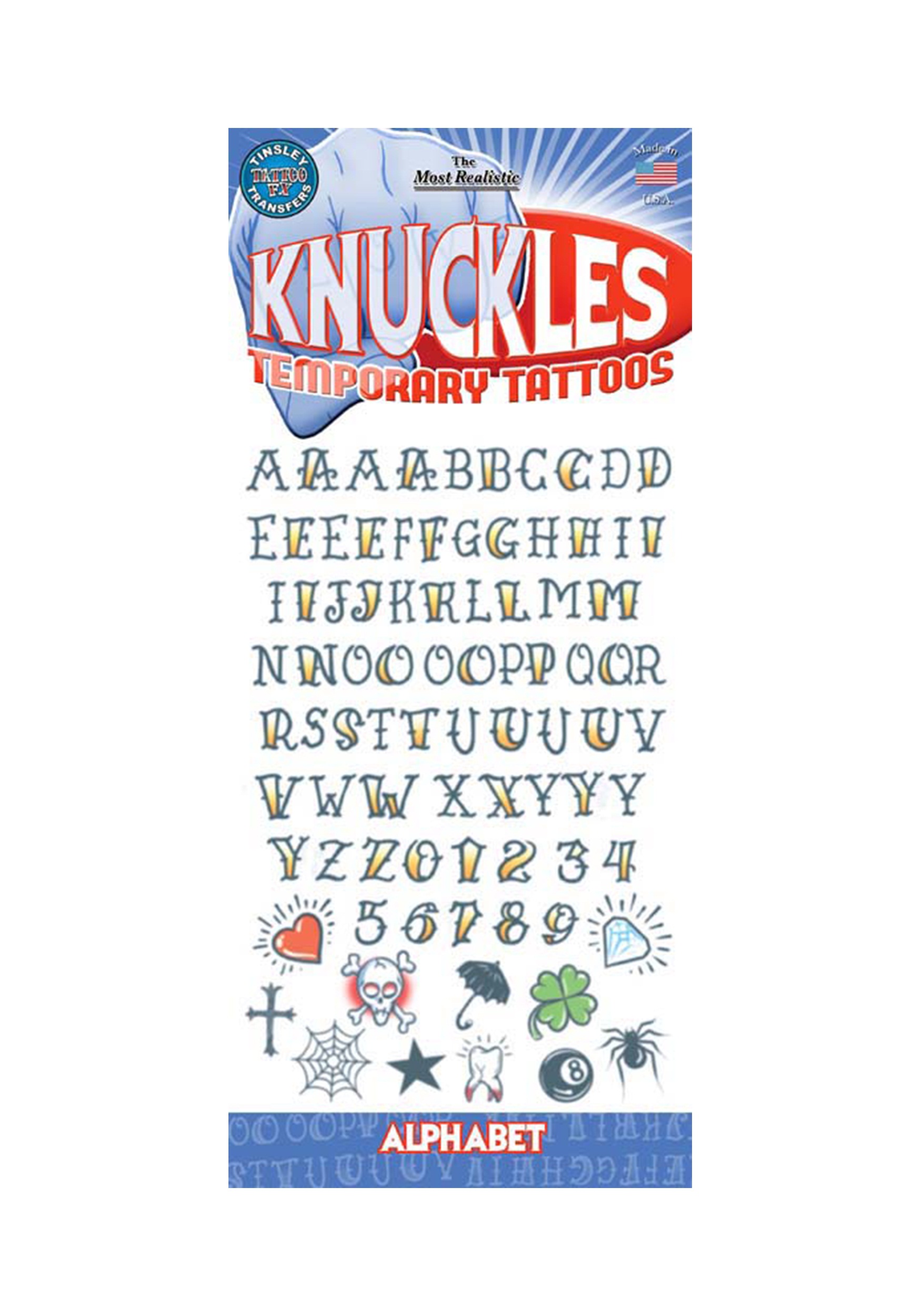 Tatuajes temporales de alfabeto de nudillo Multicolor