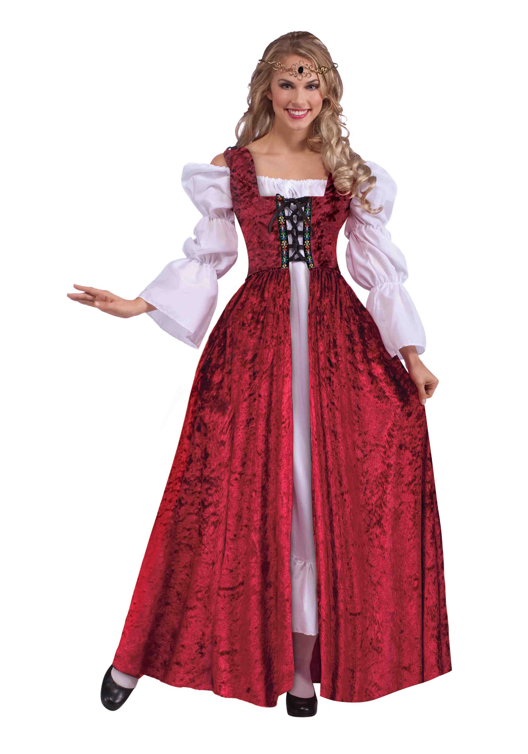 Mediueval Lace Up Gown Red Velvet Renaissance Fancy Dress Old England Tudor New 