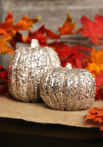 4.5-Inch Short Glitter Champagne Pumpkin Halloween Decoration | Pumpkin Decorations