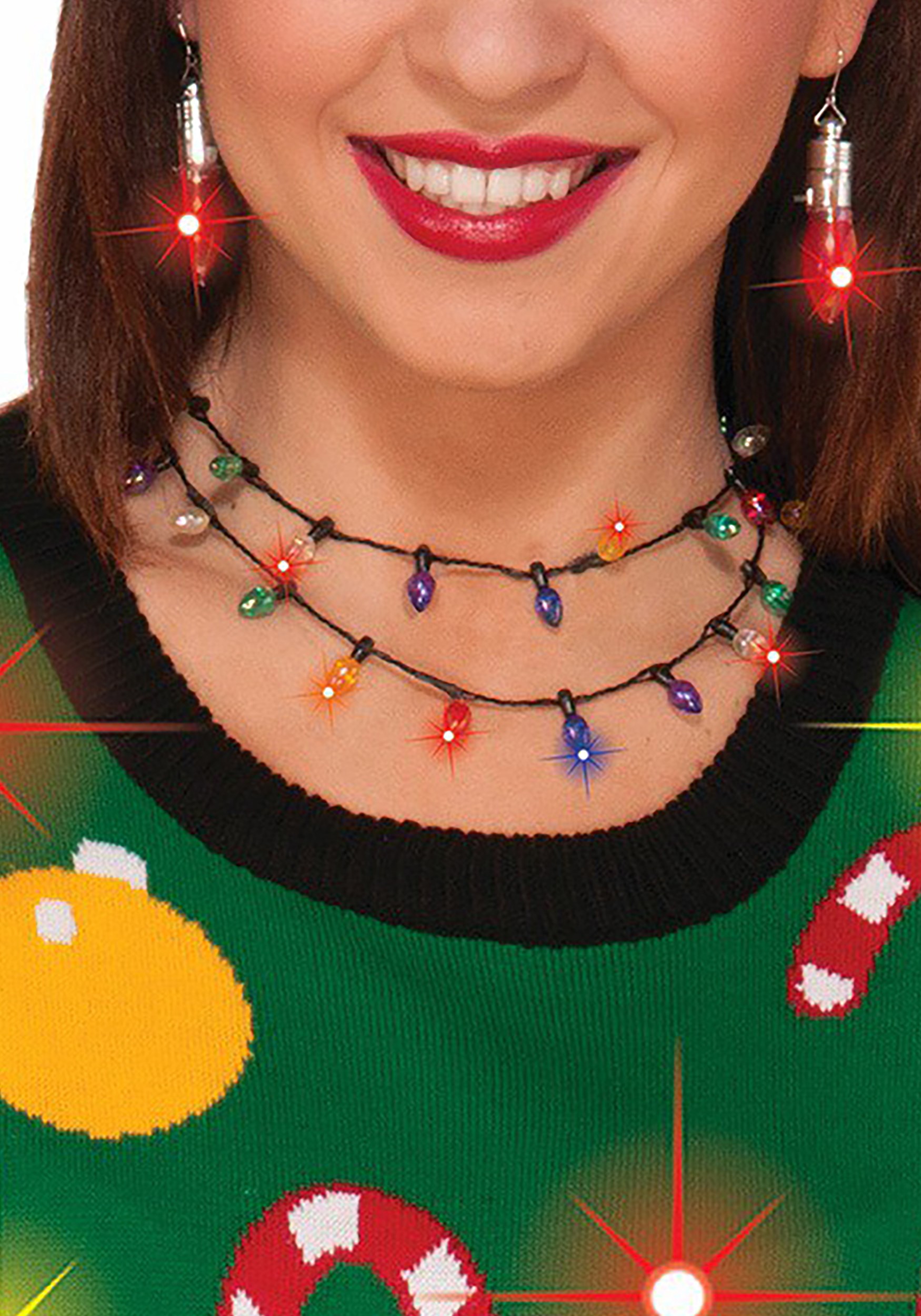 Green and Red with Green Earrings Holiday Light Necklace Classic Bulb 