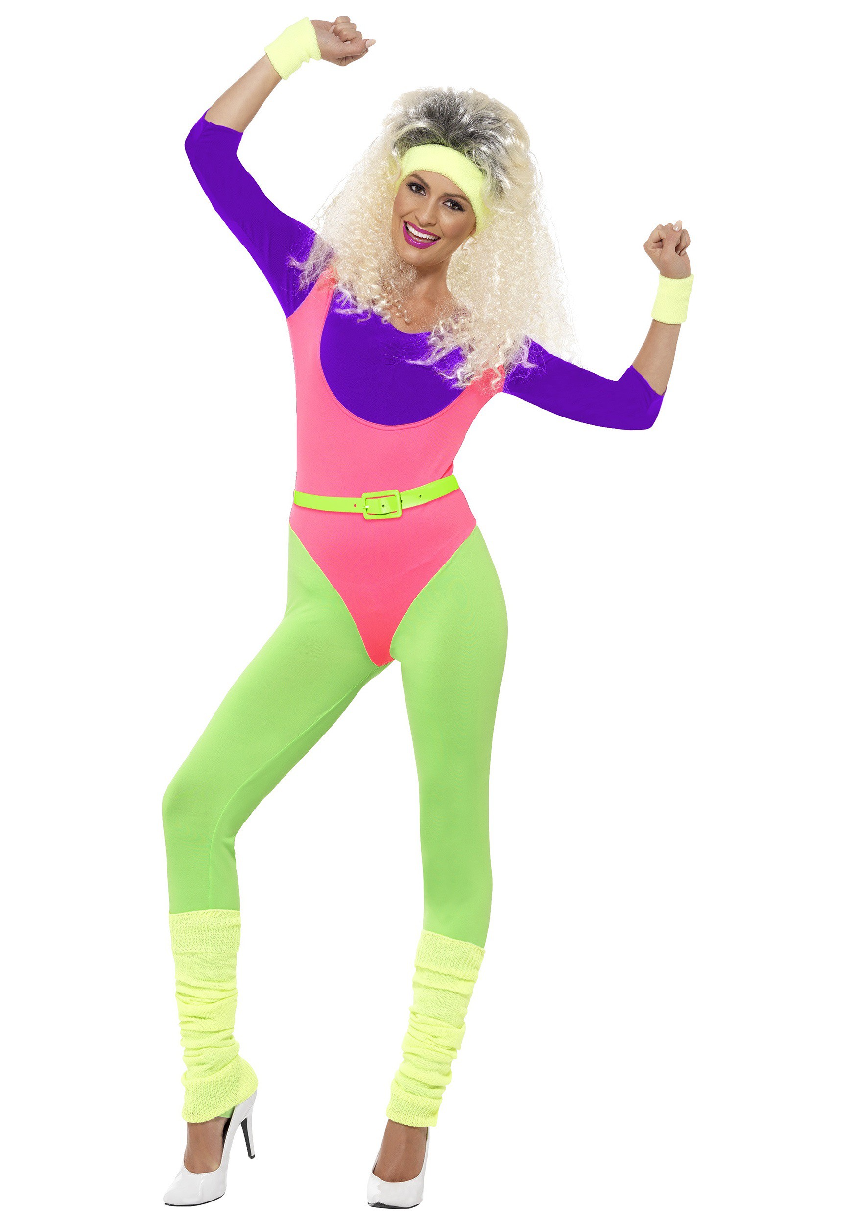 Photos - Fancy Dress Smiffys 80s Workout Women's Costume Pink/Green/Purple