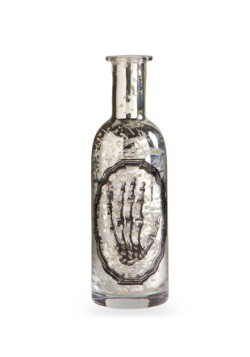 7.5" Mercury Glass Skeleton Hand Print Tall Bottle