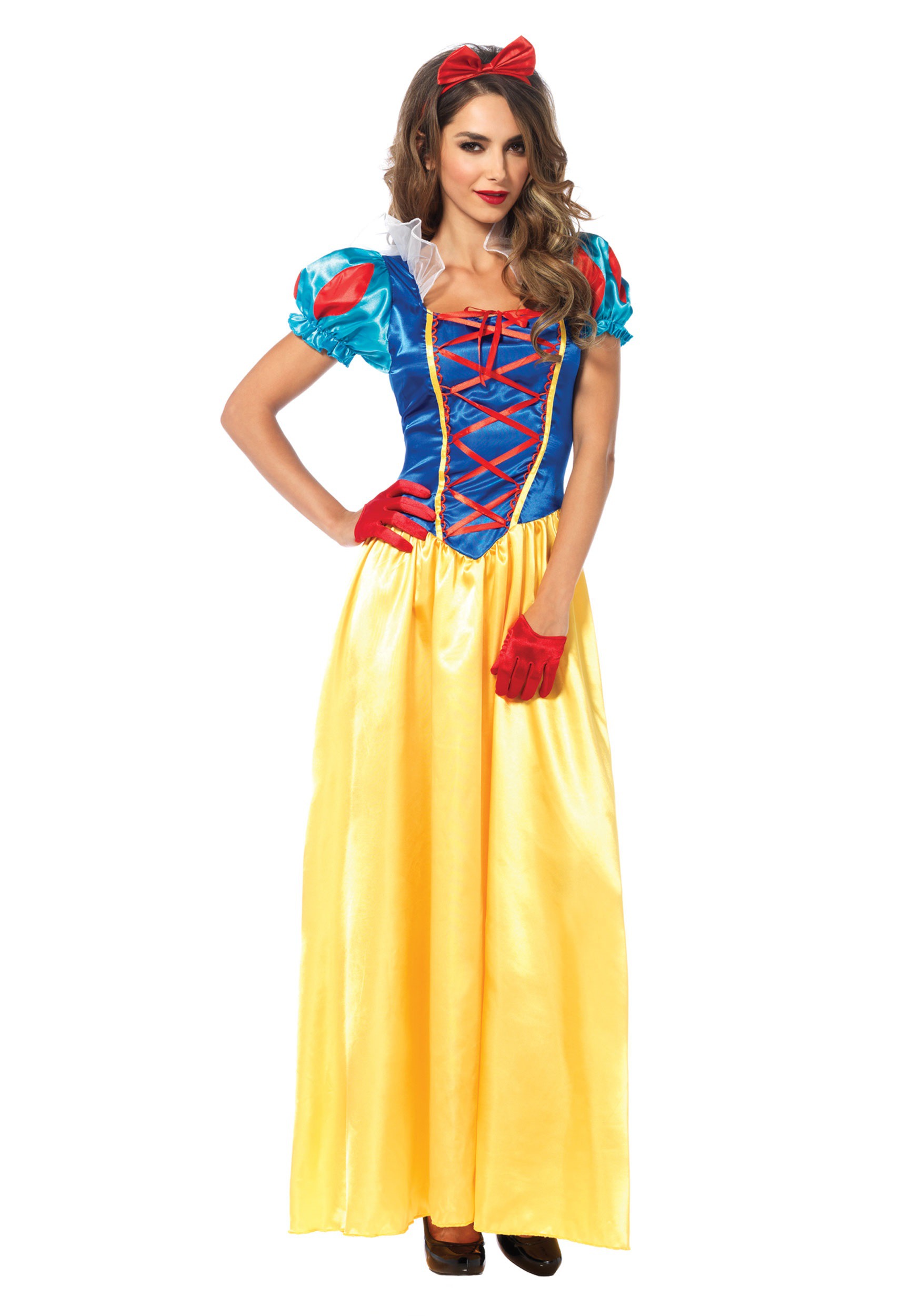 Women's Fairytale Snow White Princess Halloween Costume Dress Headband Bow Set 