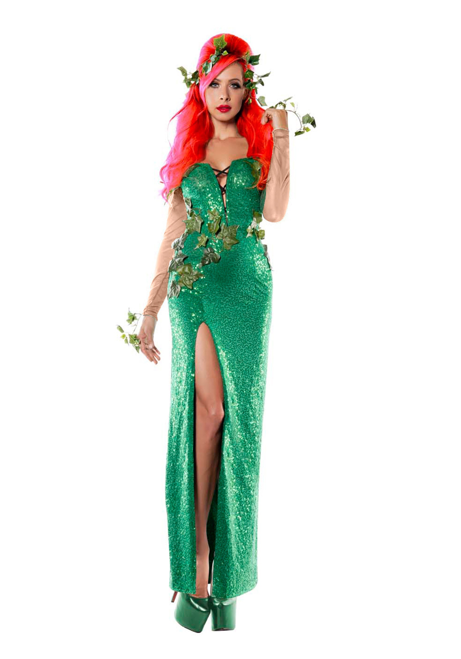 Ladies Poison Ivy Costume Adult Halloween Fancy Dress Super Villain UK 8-16