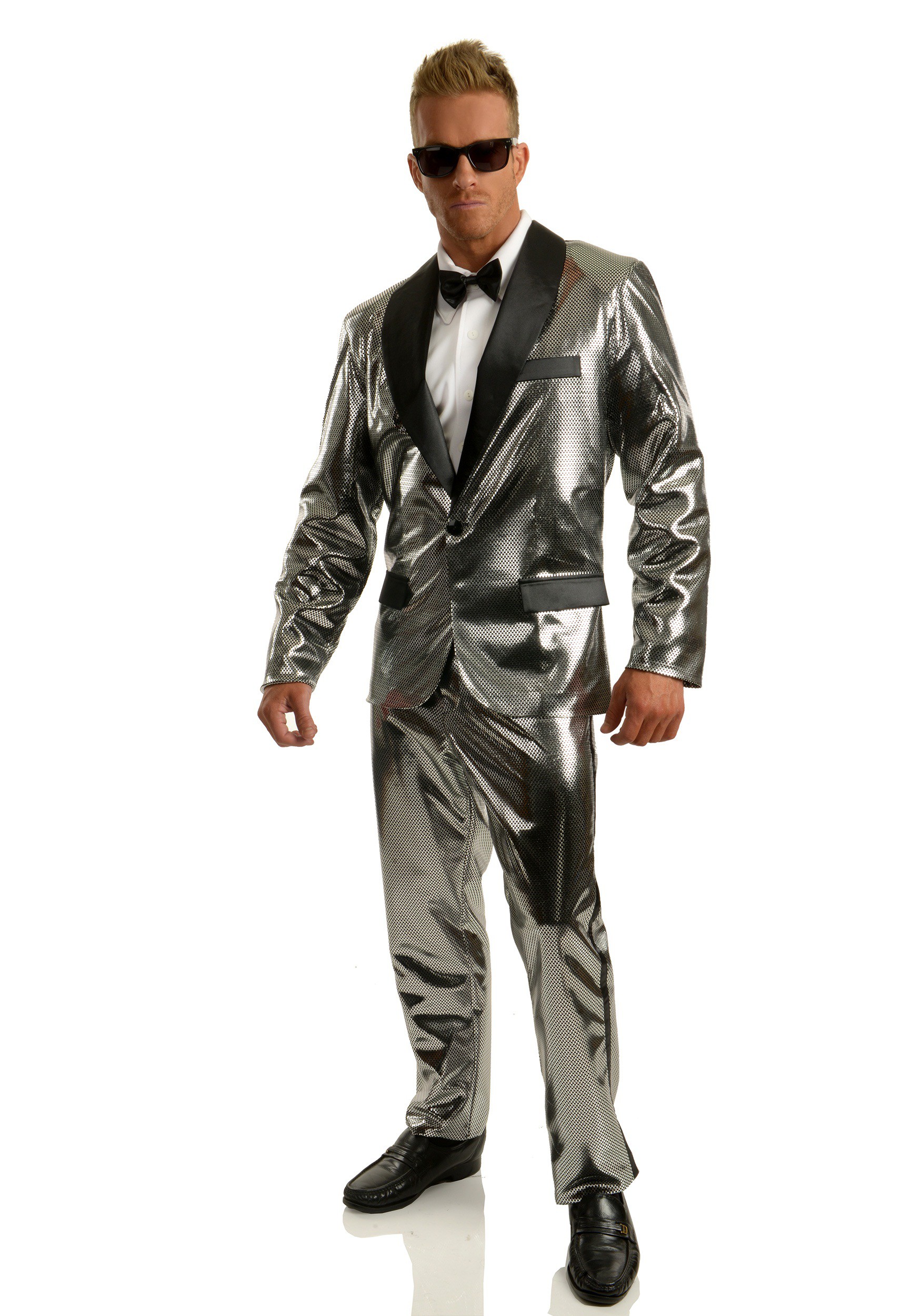 Disfraz de tuxedo de bola de disco de plata para hombres Multicolor