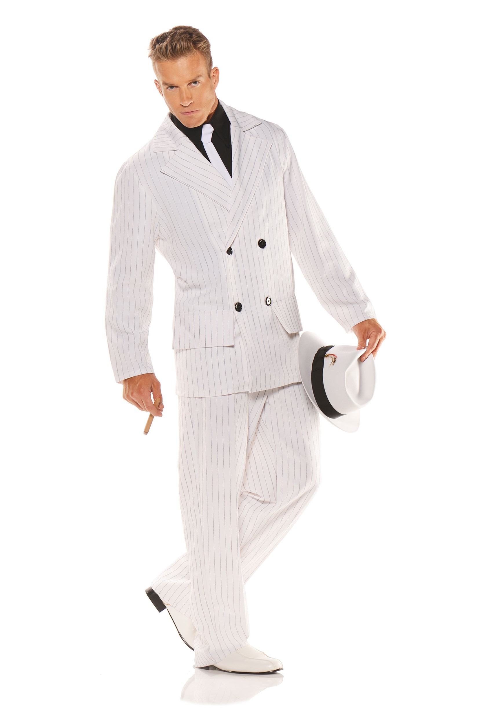 Women's Mafia Mob Gangsta Black/White Pinstriped Suit with Hat & Necktie  Halloween Costume, Assorted Sizes