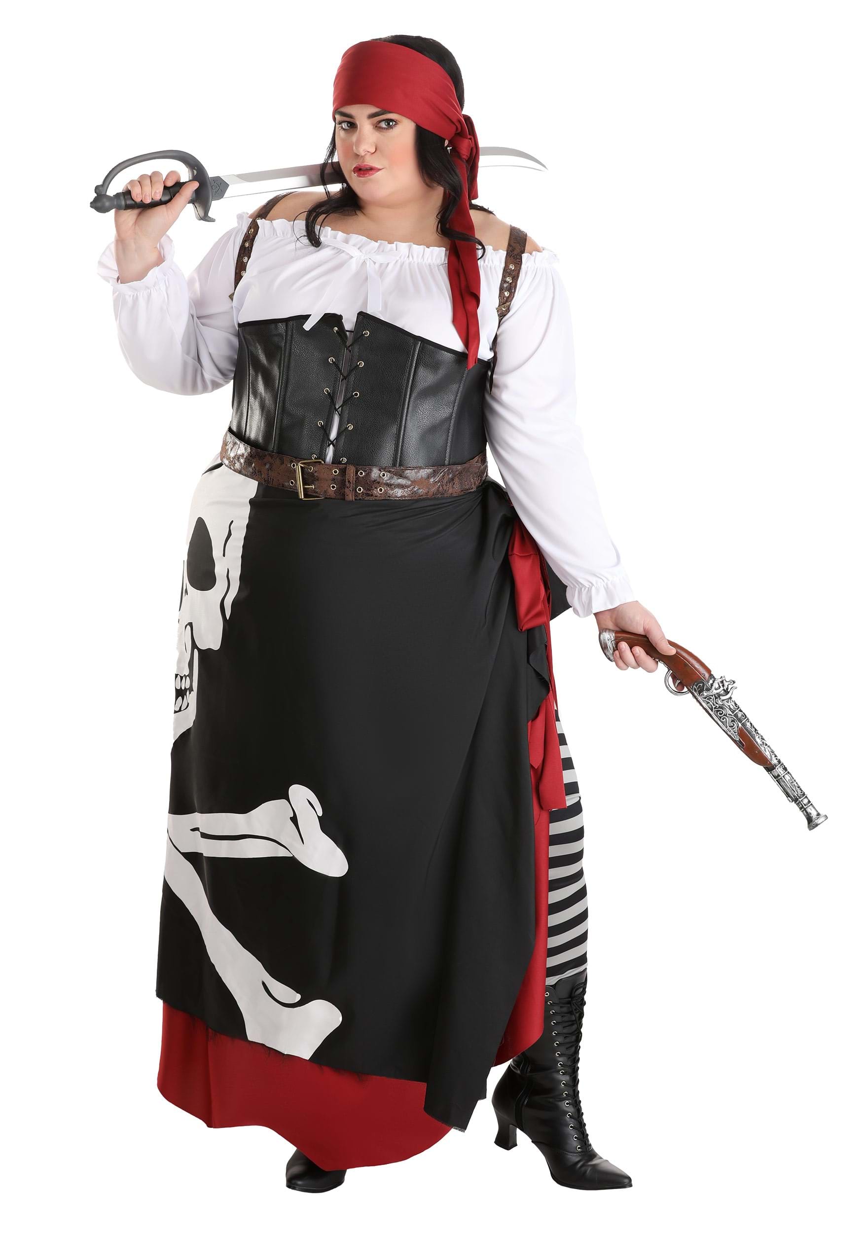 Plus Size Skeleton Flag Rogue Pirate Costume For Women 8255