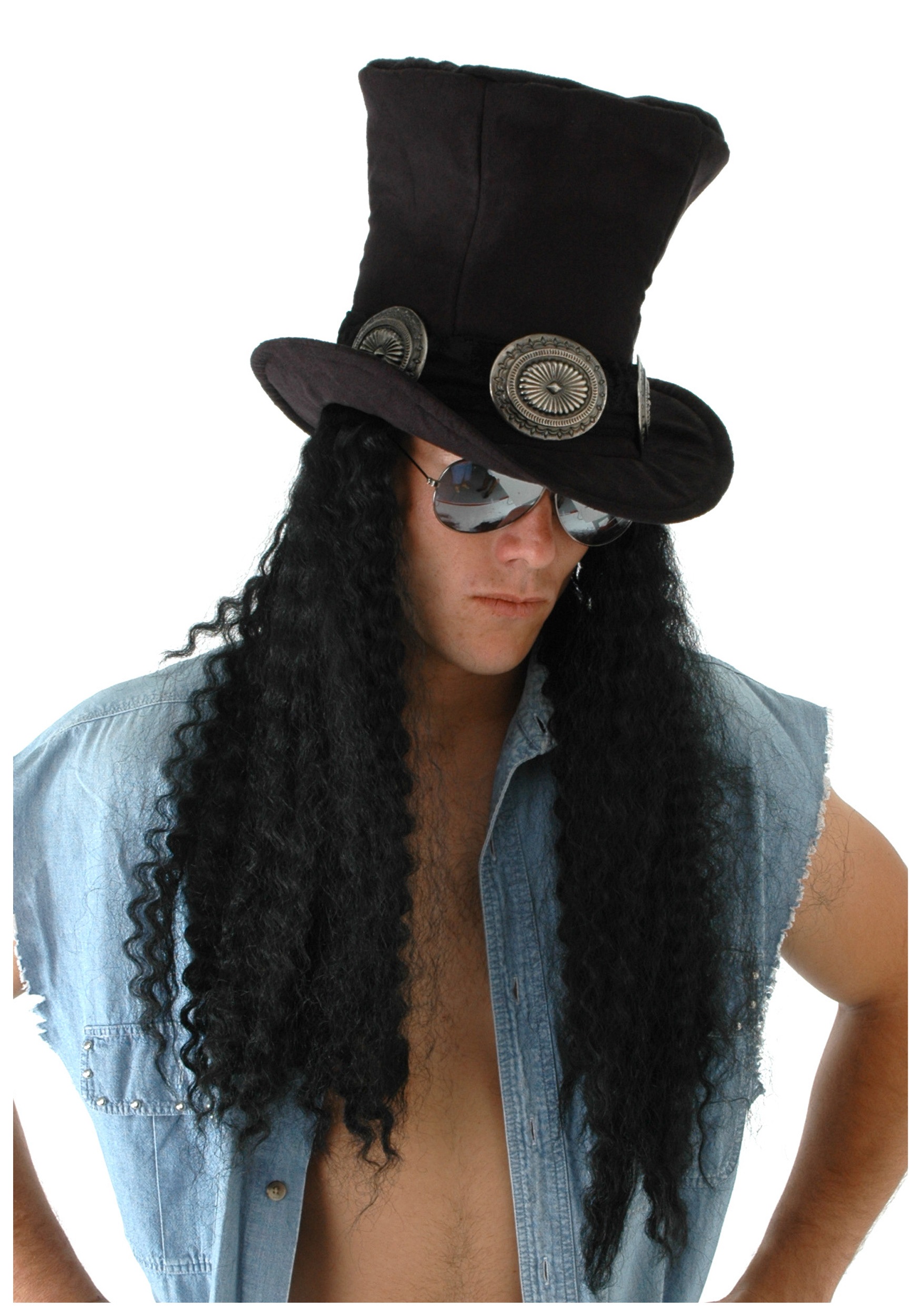Adult Guitar Superstar Costume Hat with Hair