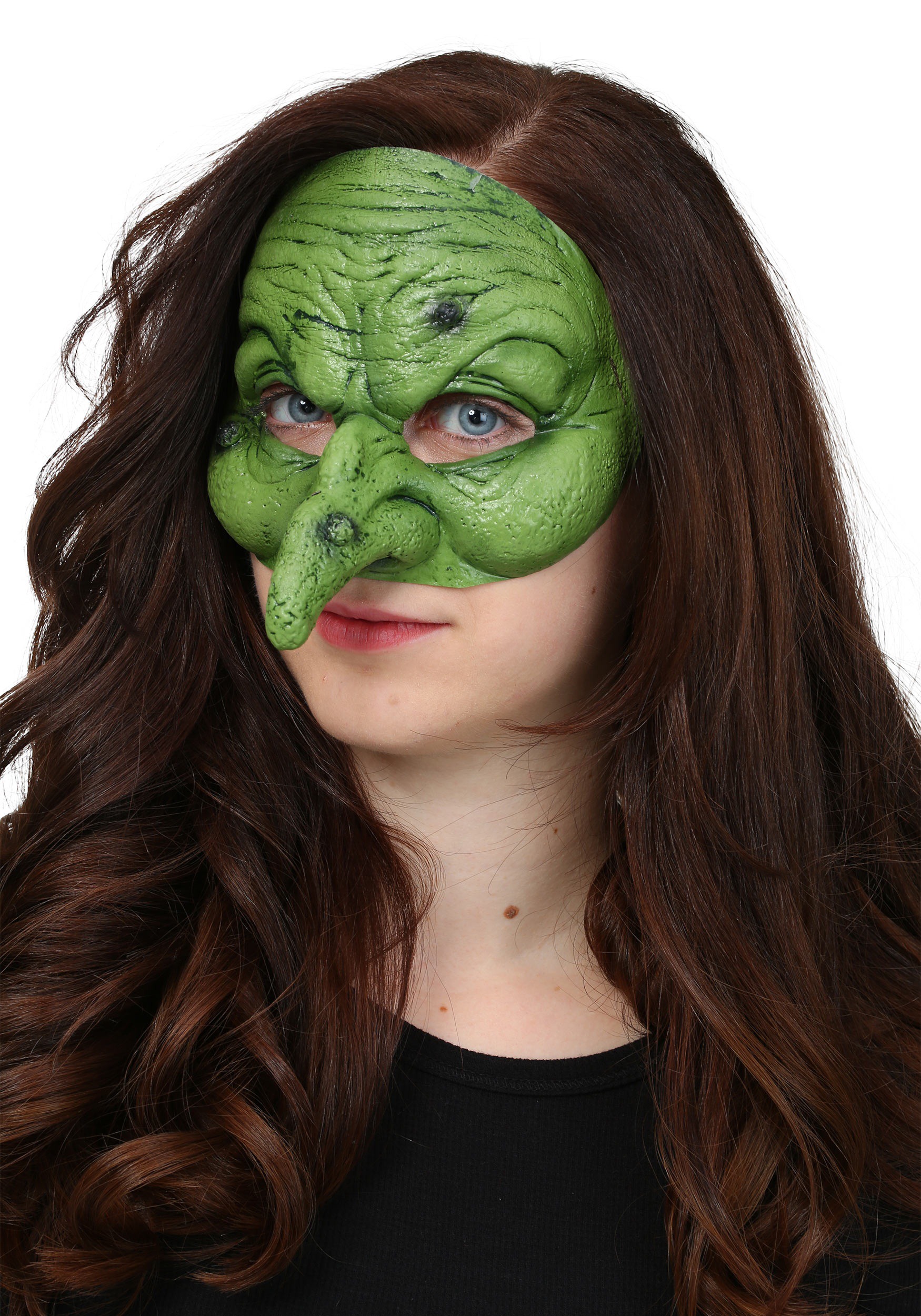 Green Witch Half Mask For Adults Halloween Face Rubber Fancy Dress Adult Long 