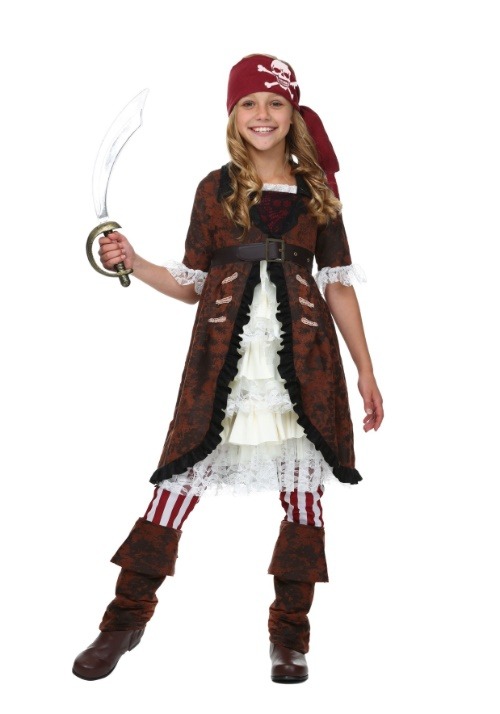 Brown Coat Pirate Girl's Costume