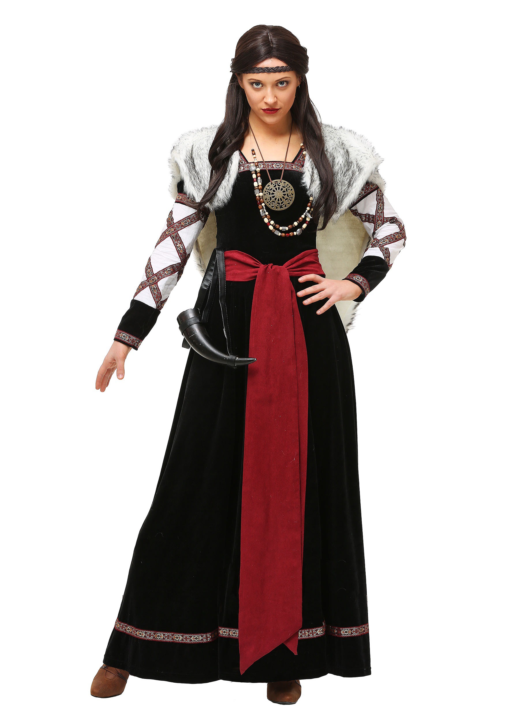 Disfraz de vestido vikingo oscuro de talla grande de mujeres Multicolor