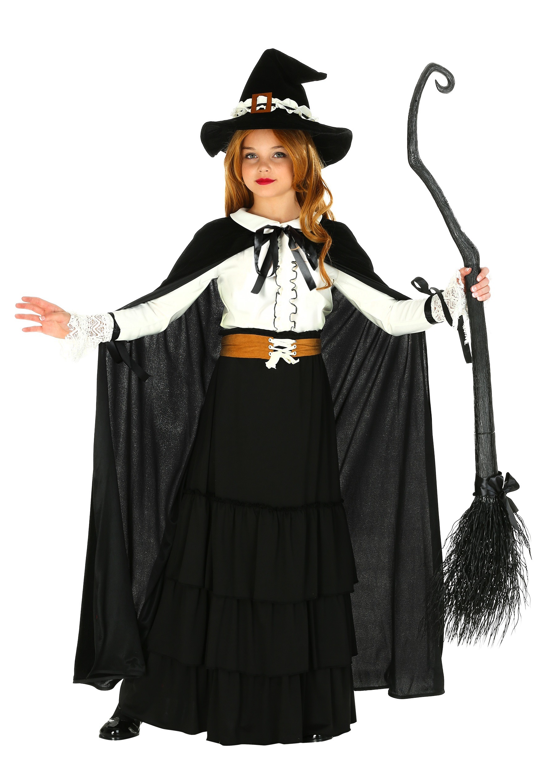 Ladies Puritan Witch Adult Womens Outfit Fancy Dress Halloween Costume Sorceress 