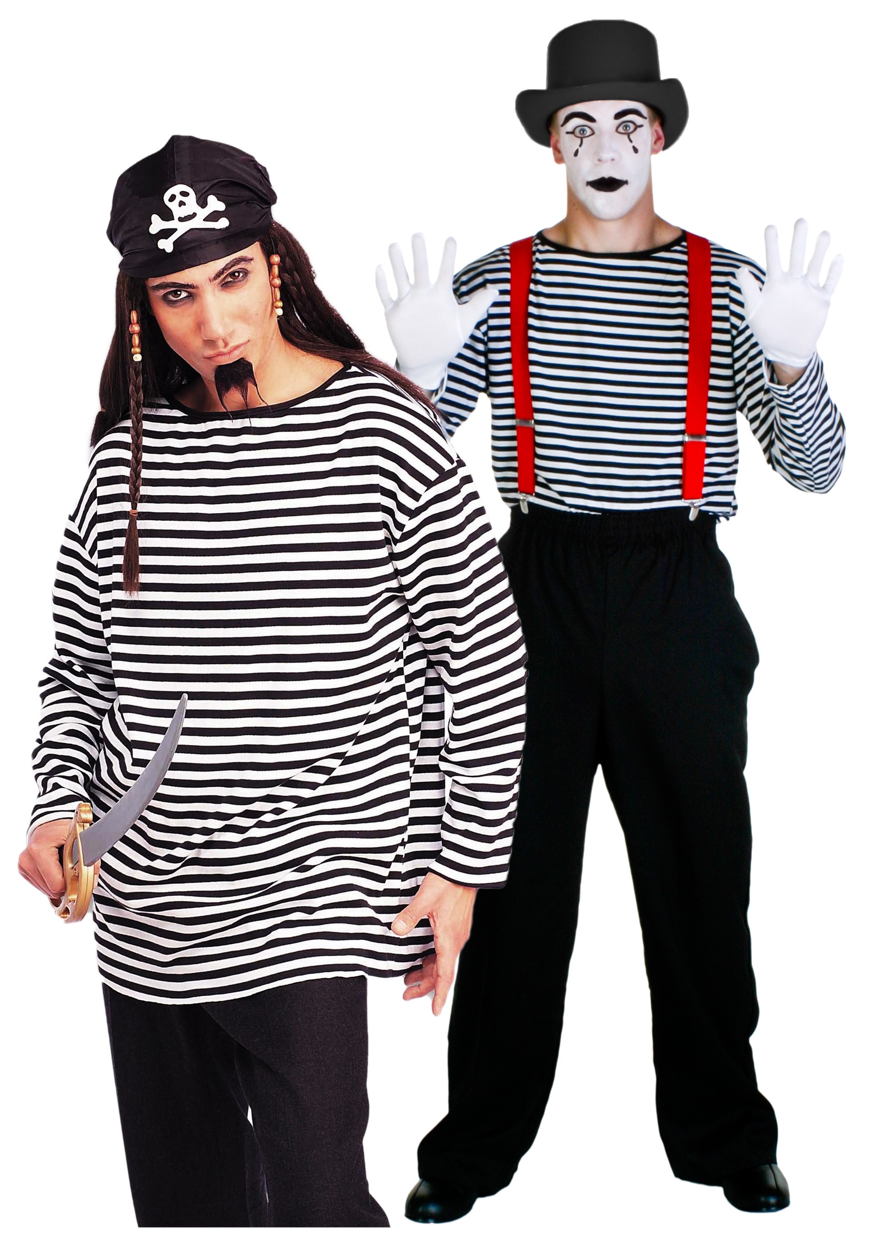 Kids Unisex Fancy Dress Striped Pirate Convict Mime T-shirttop 
