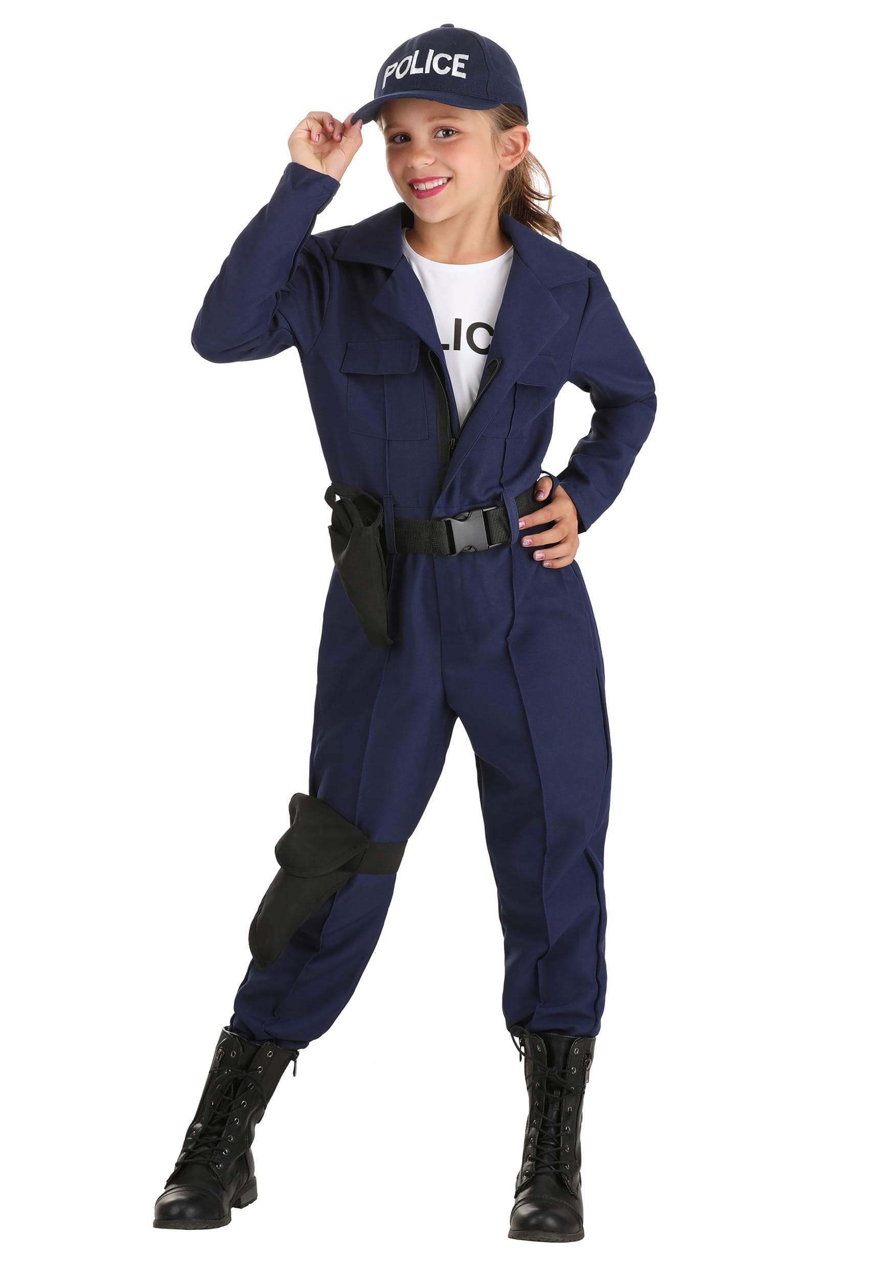 Photos - Fancy Dress FUN Costumes Girl's Tactical Cop Jumpsuit Costume Black/Blue/White