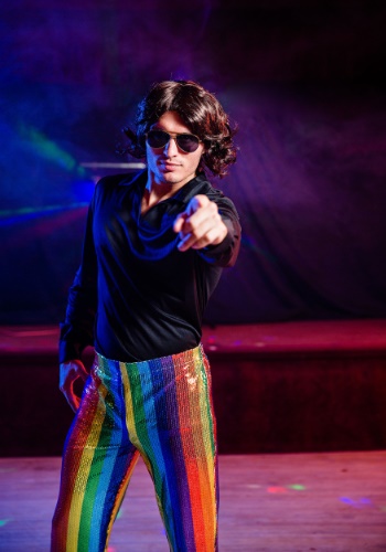 Men's Disco King Costume with Sequin Rainbow Pants | Disco Costumes