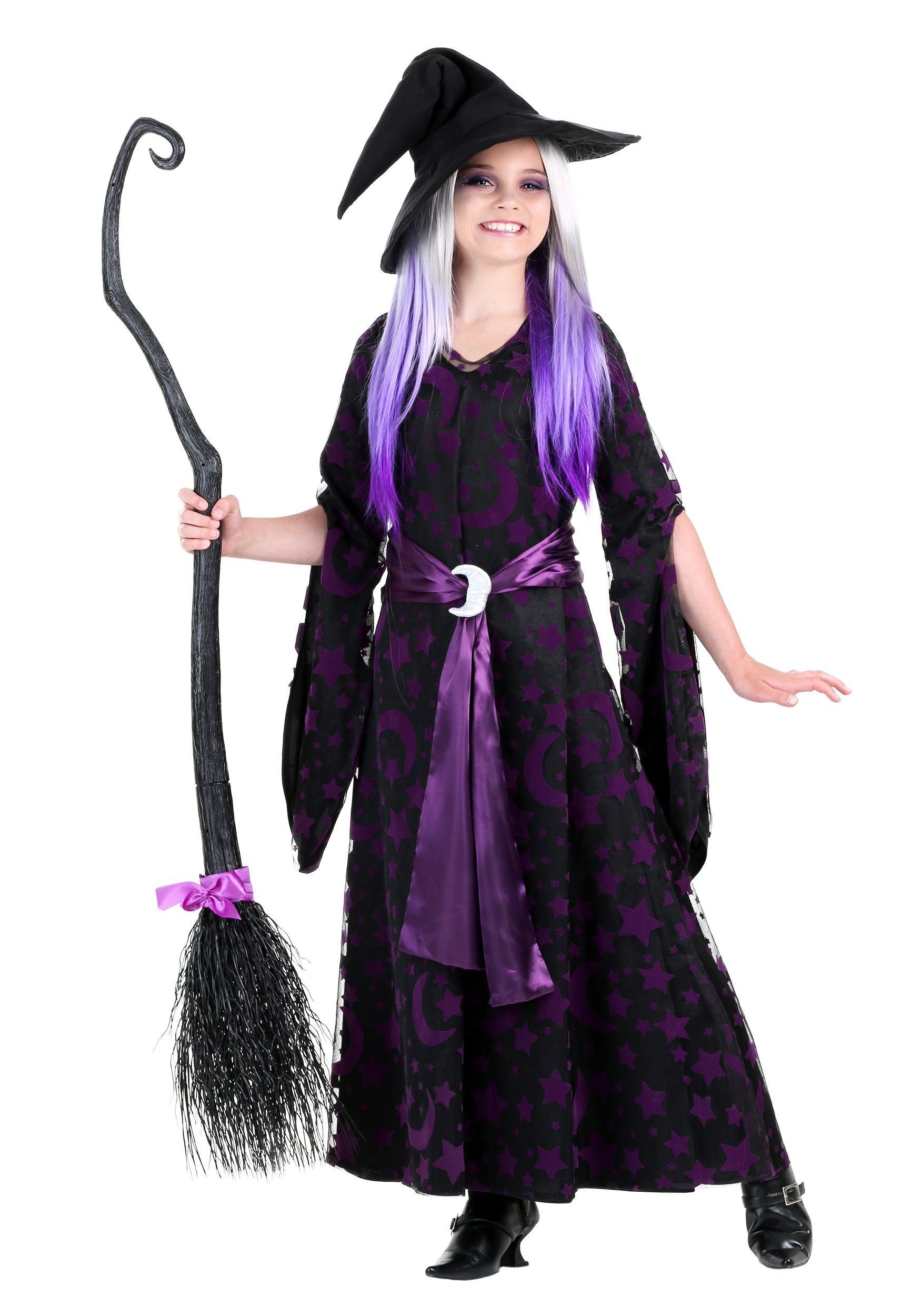 Disfraz de bruja de luna púrpura de chicas Multicolor