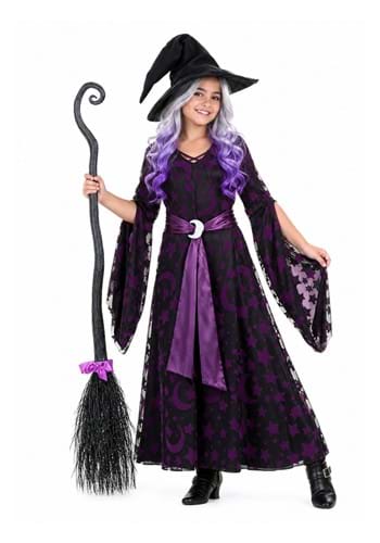 Girls Purple Moon Witch Costume New Main
